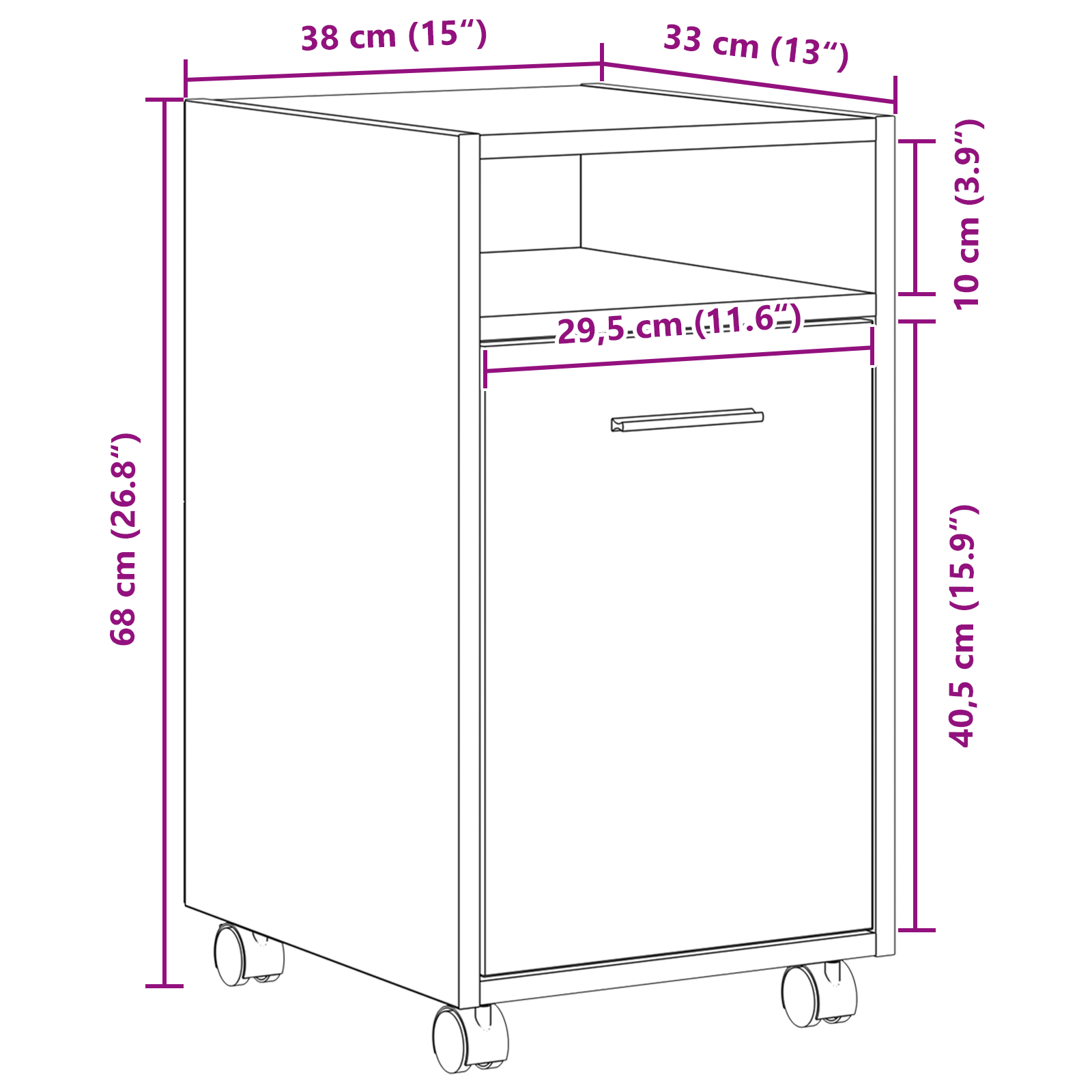 Side Cabinet on Wheels - Black Oak, 33x38x60 cm, Made of Engineered Wood - Image 9