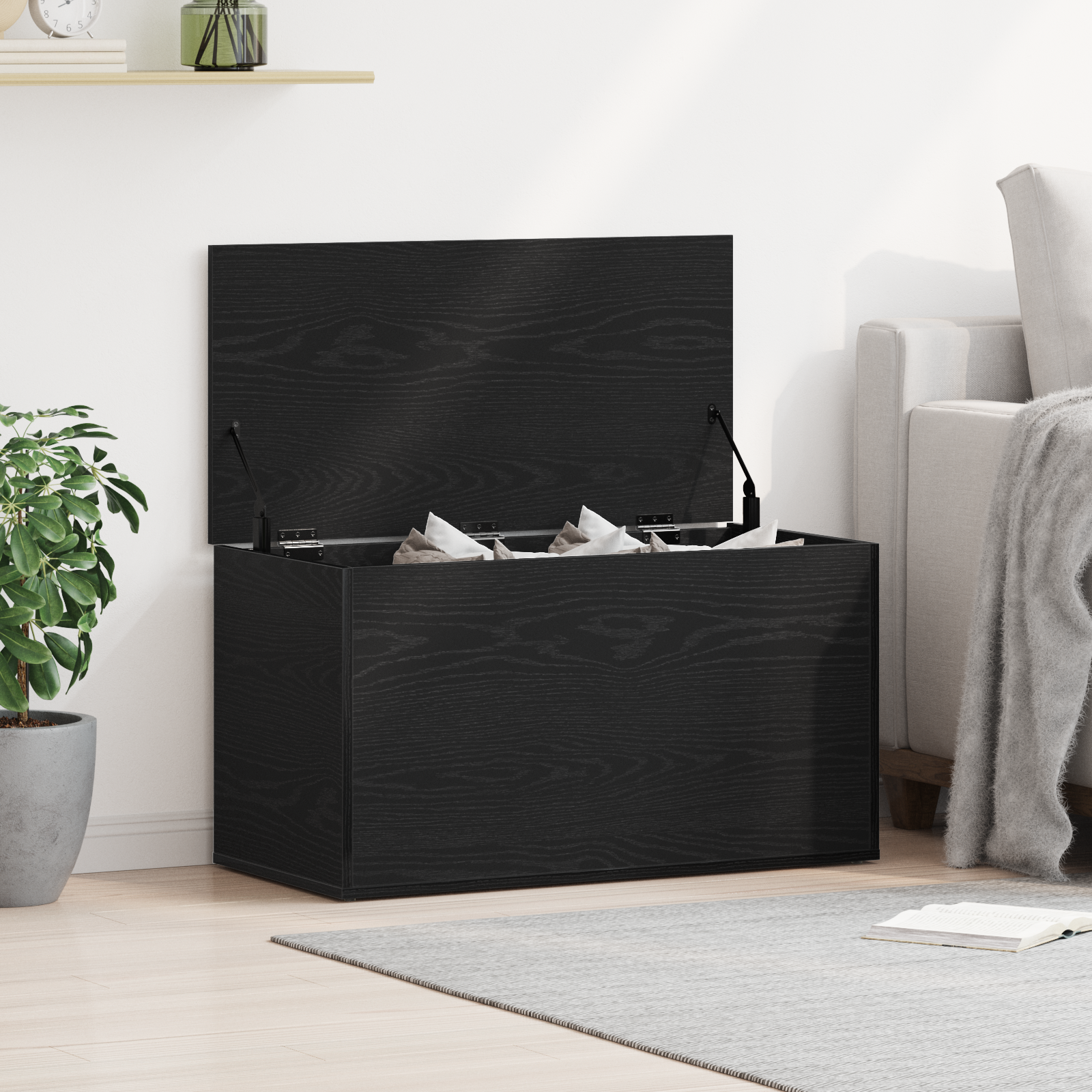 Storage Chest in Black Oak - 84x42x46 cm, Made of Engineered Wood