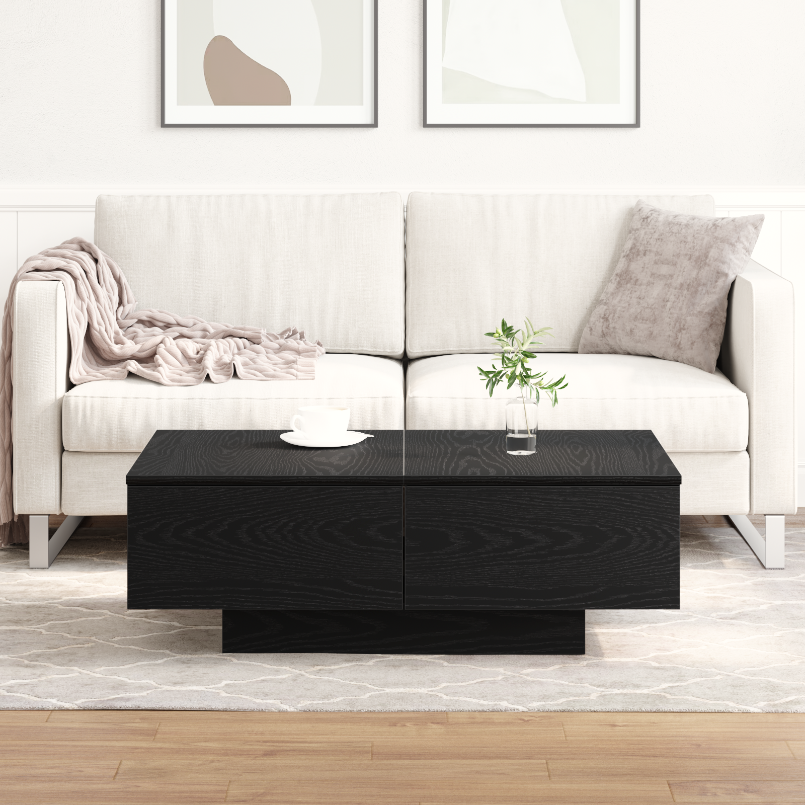 Black Oak Coffee Table - 90x60x31 cm, Made from Engineered Wood - Image 4
