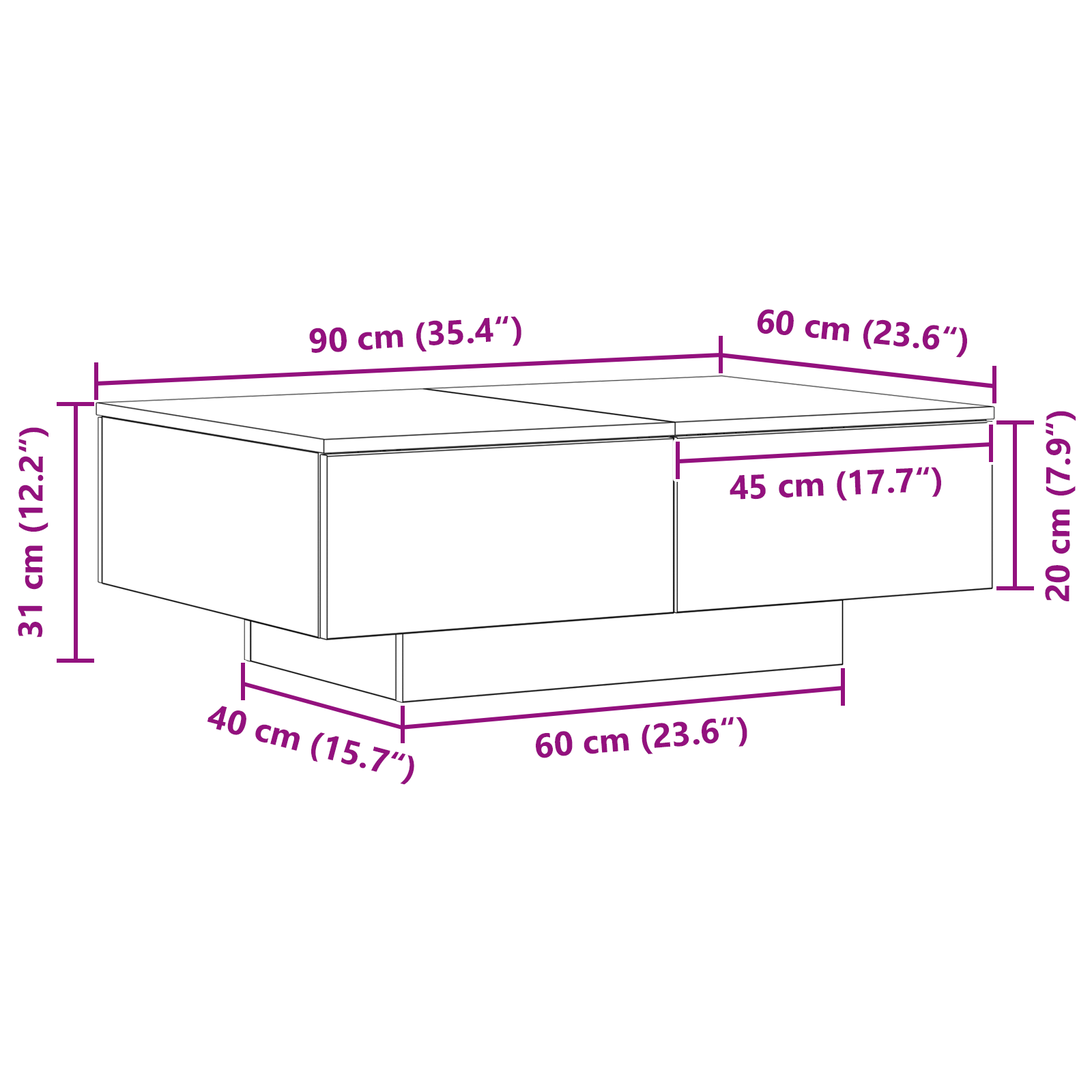 Black Oak Coffee Table - 90x60x31 cm, Made from Engineered Wood - Image 11