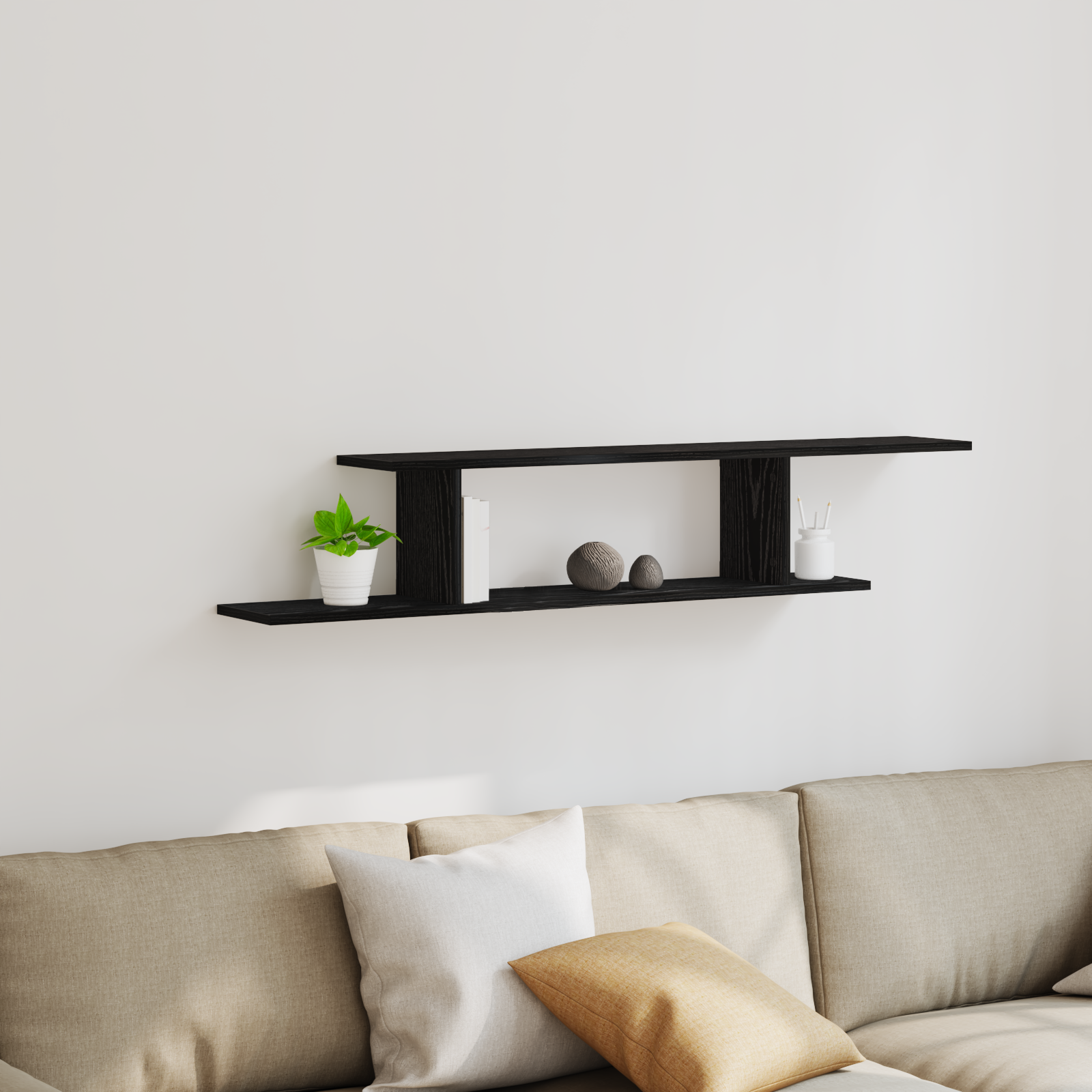 Black Oak Wall-Mounted TV Shelf - 125x18x23 cm, Made from Engineered Wood