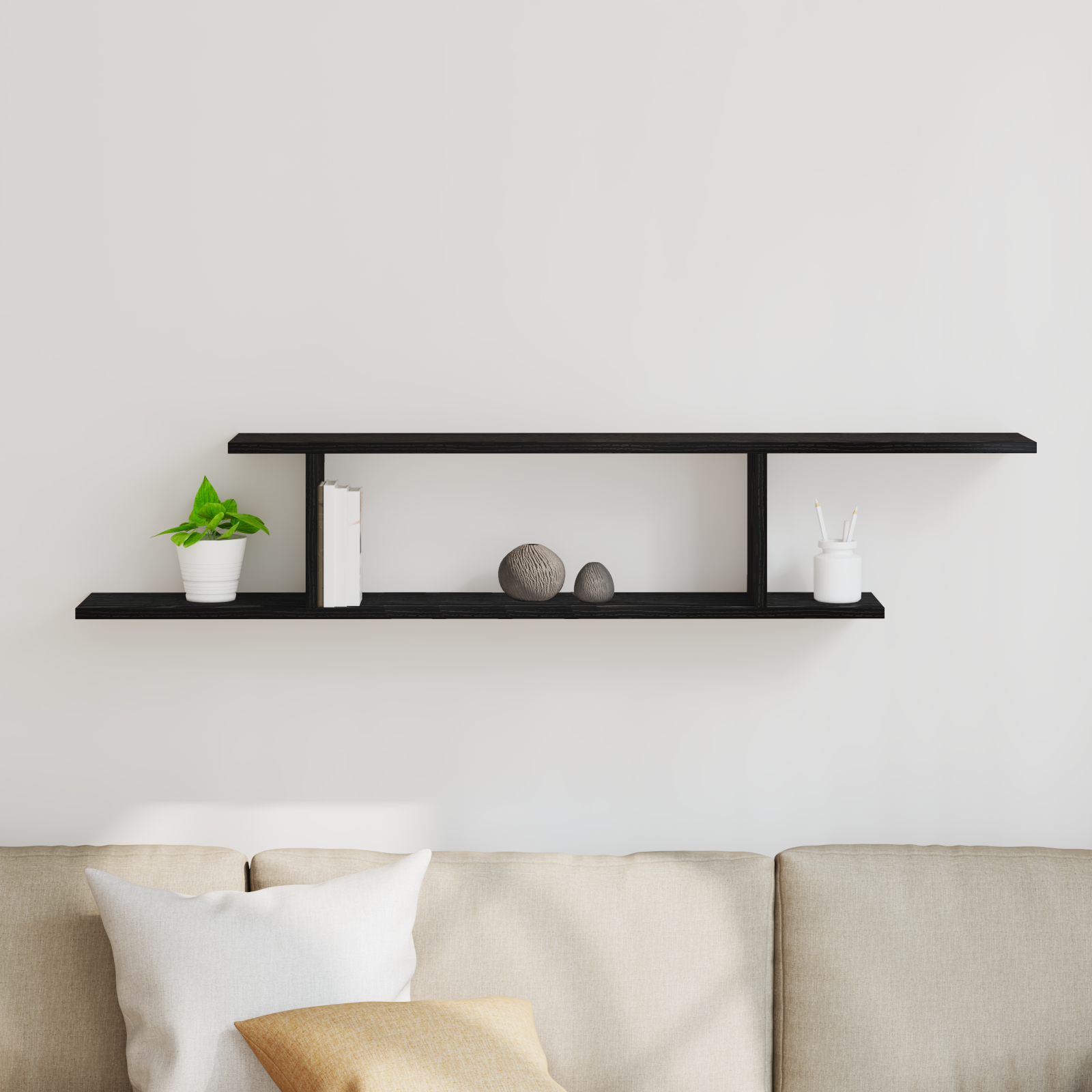 Black Oak Wall-Mounted TV Shelf - 125x18x23 cm, Made from Engineered Wood - Image 4