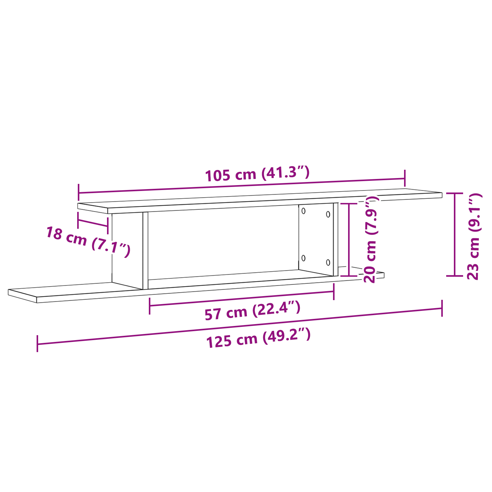 Black Oak Wall-Mounted TV Shelf - 125x18x23 cm, Made from Engineered Wood - Image 10