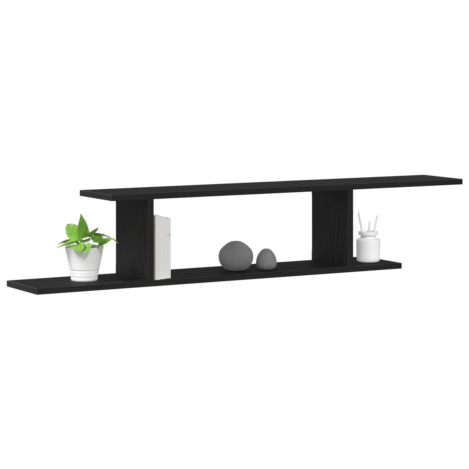 Black Oak Wall-Mounted TV Shelf - 125x18x23 cm, Made from Engineered Wood - Image 3