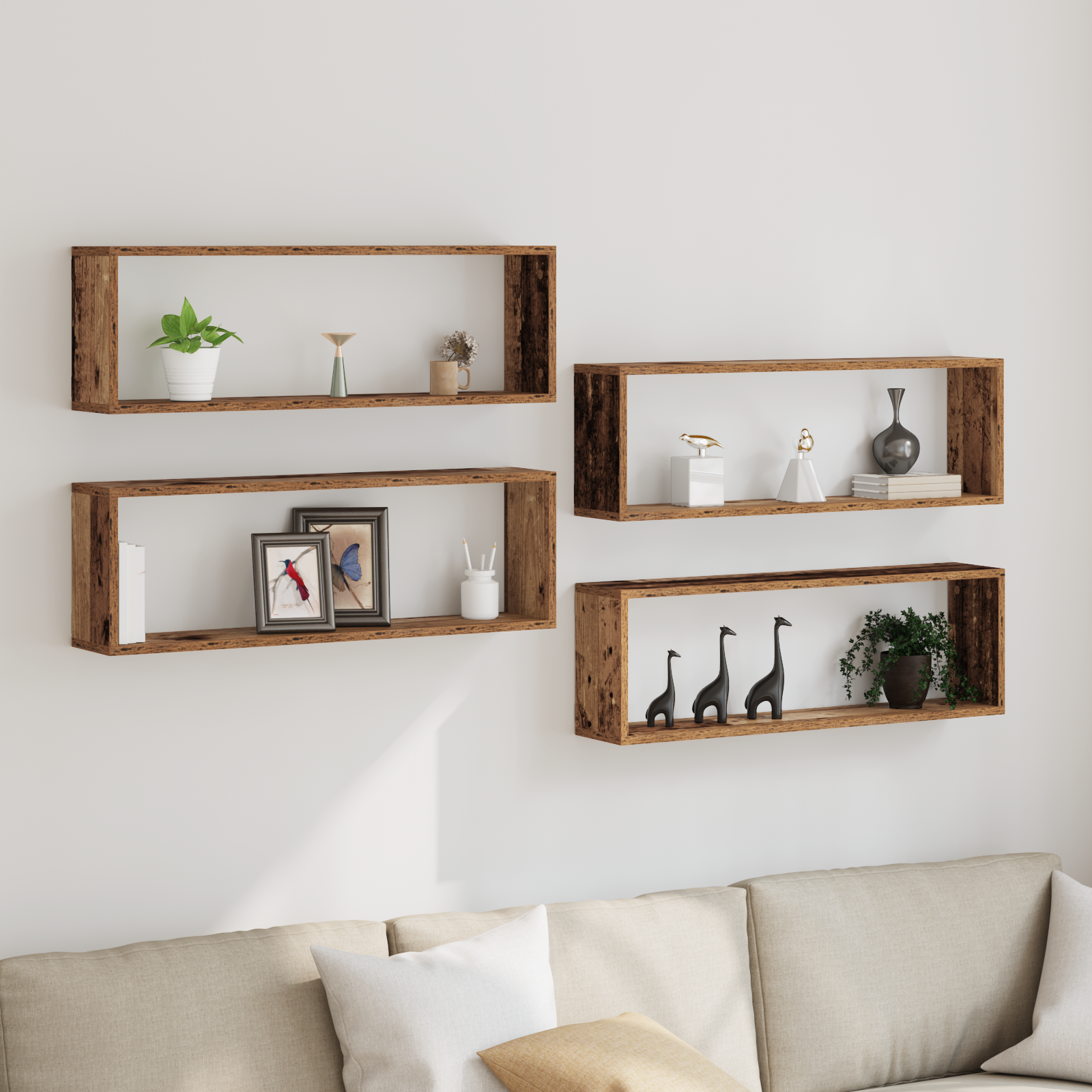 Wall Shelves Set of 4, Vintage Style, 80x15x26 cm, Made of Engineered Wood