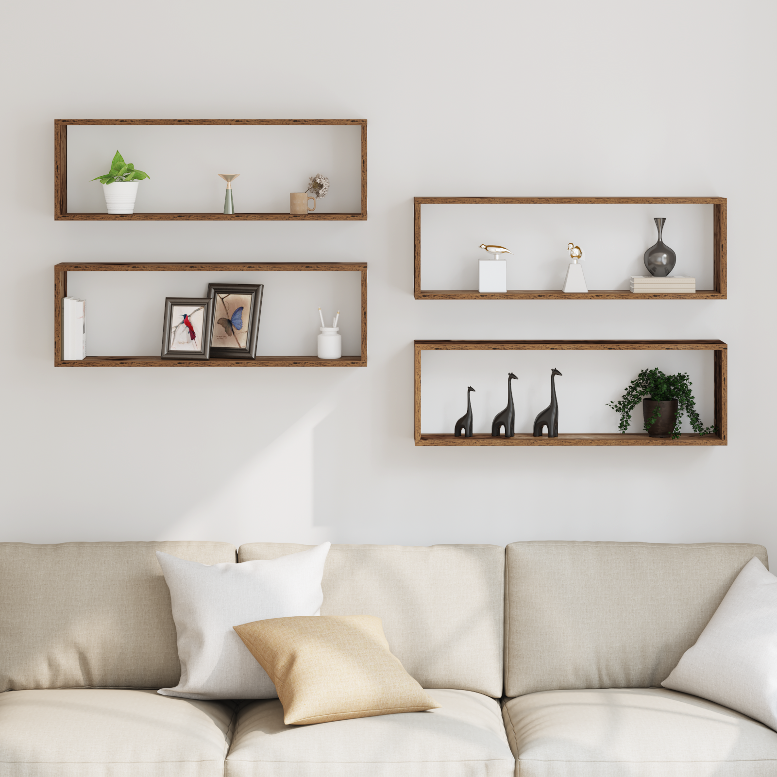 Wall Shelves Set of 4, Vintage Style, 80x15x26 cm, Made of Engineered Wood - Image 4