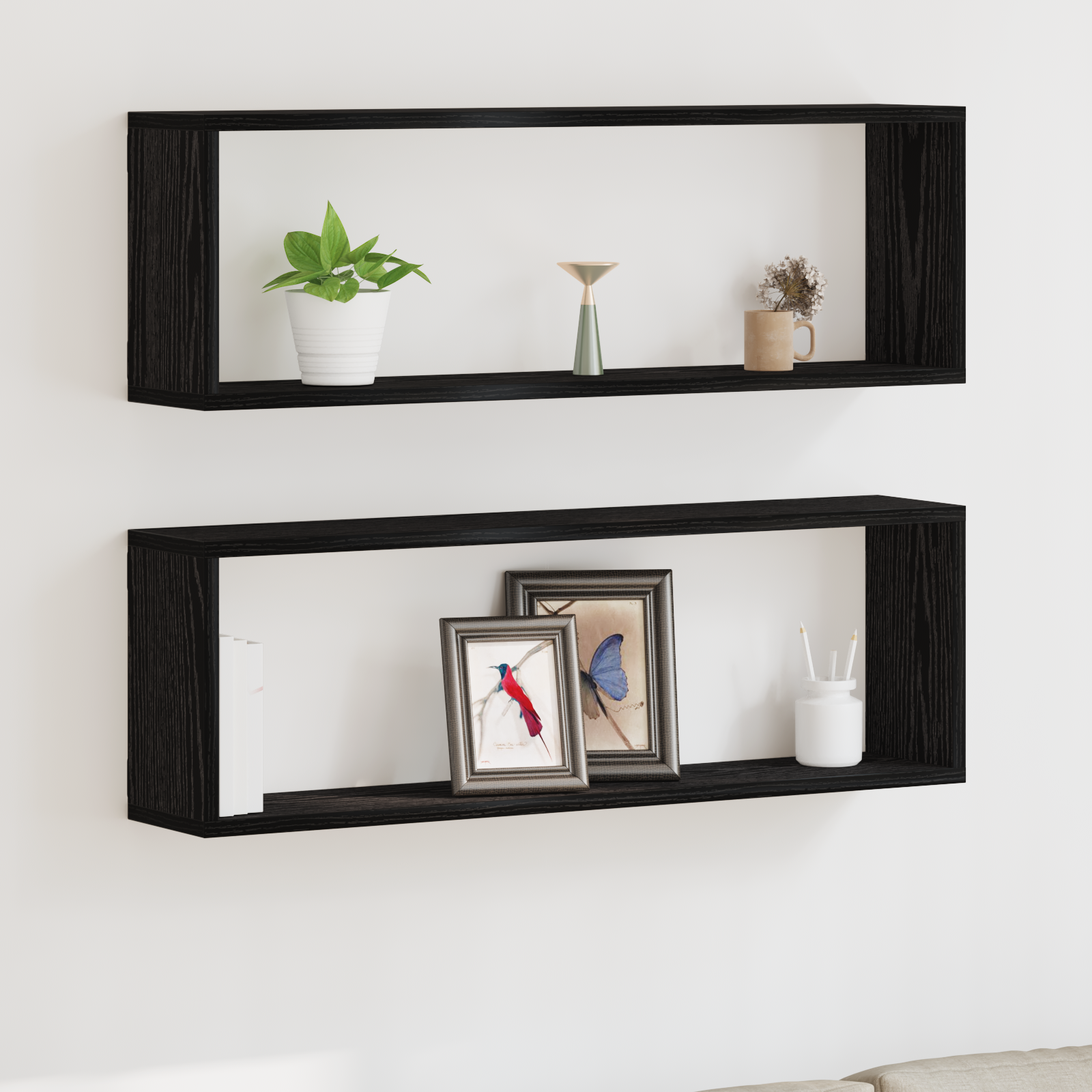Wall Shelves - Set of 2, Black Oak, 80x15x26 cm, Made from Engineered Wood