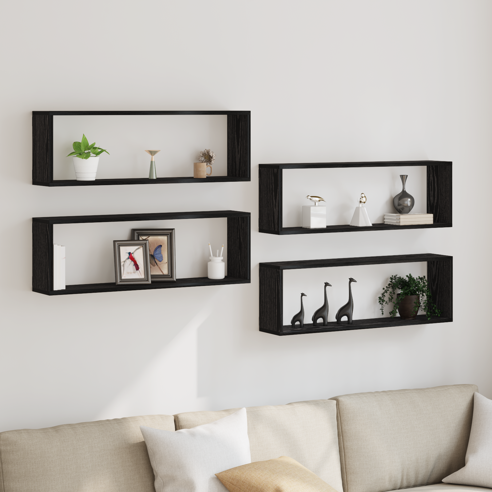 Wall Shelves - Set of 4, Black Oak, 80x15x26 cm, Made from Engineered Wood