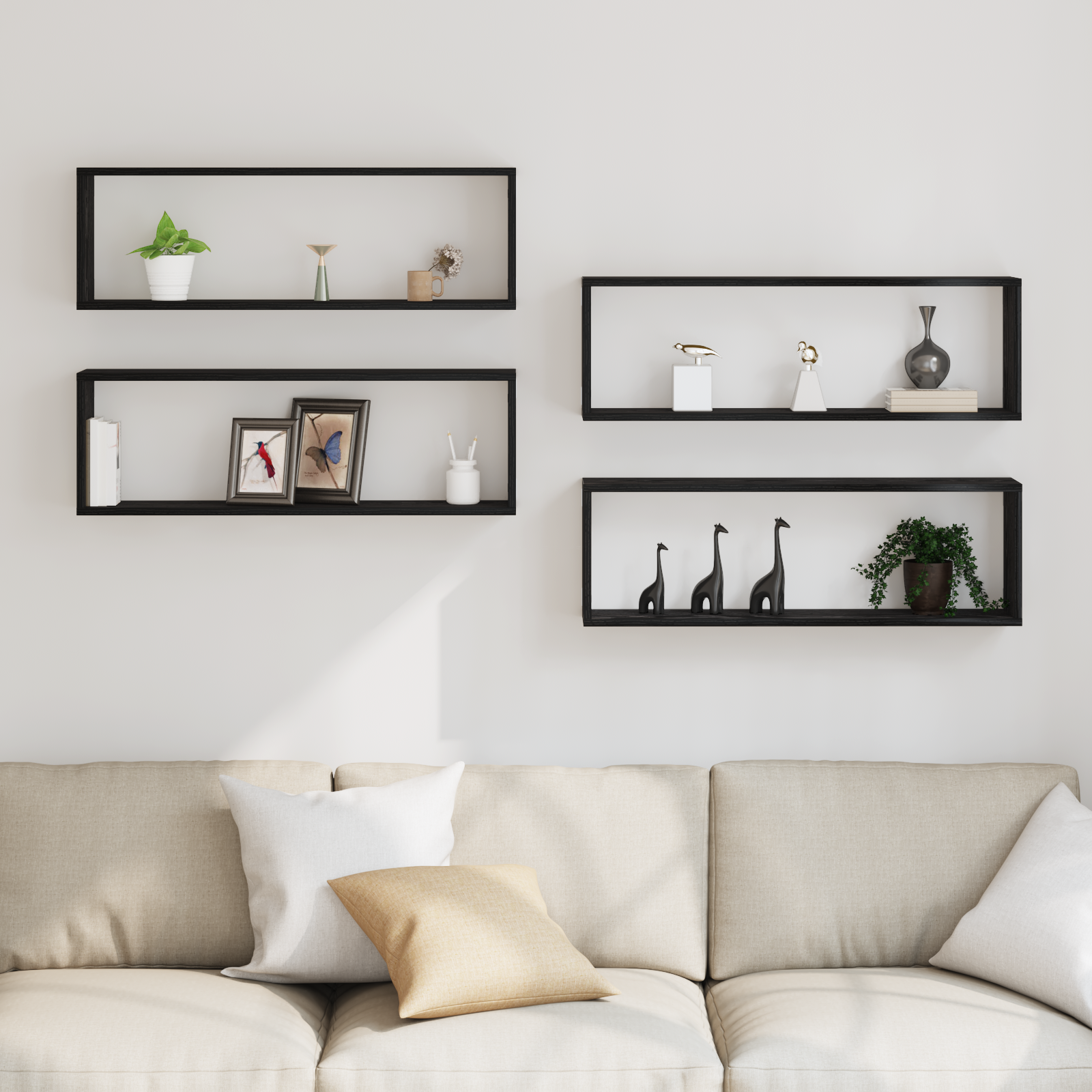 Wall Shelves - Set of 4, Black Oak, 80x15x26 cm, Made from Engineered Wood - Image 4