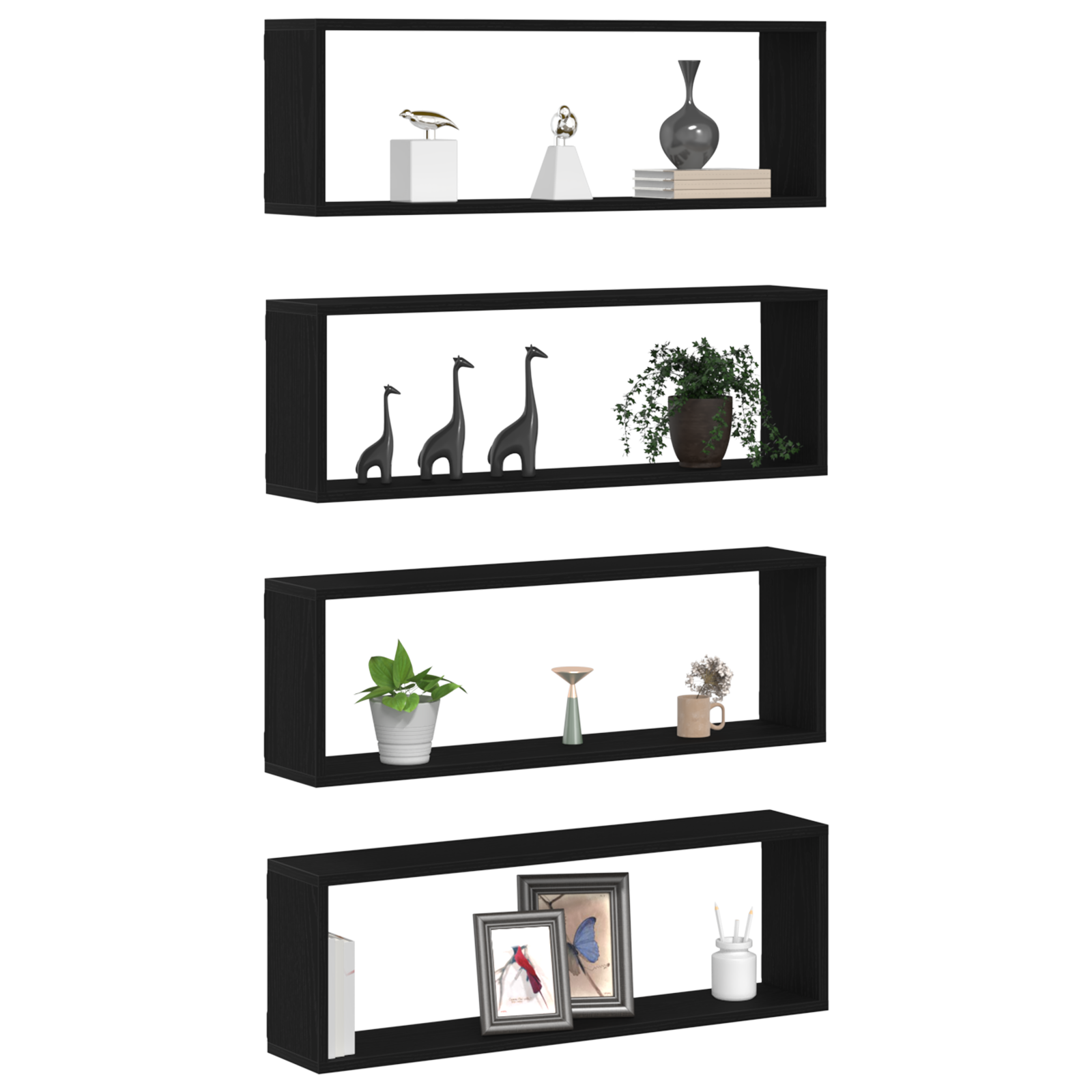 Wall Shelves - Set of 4, Black Oak, 80x15x26 cm, Made from Engineered Wood - Image 3