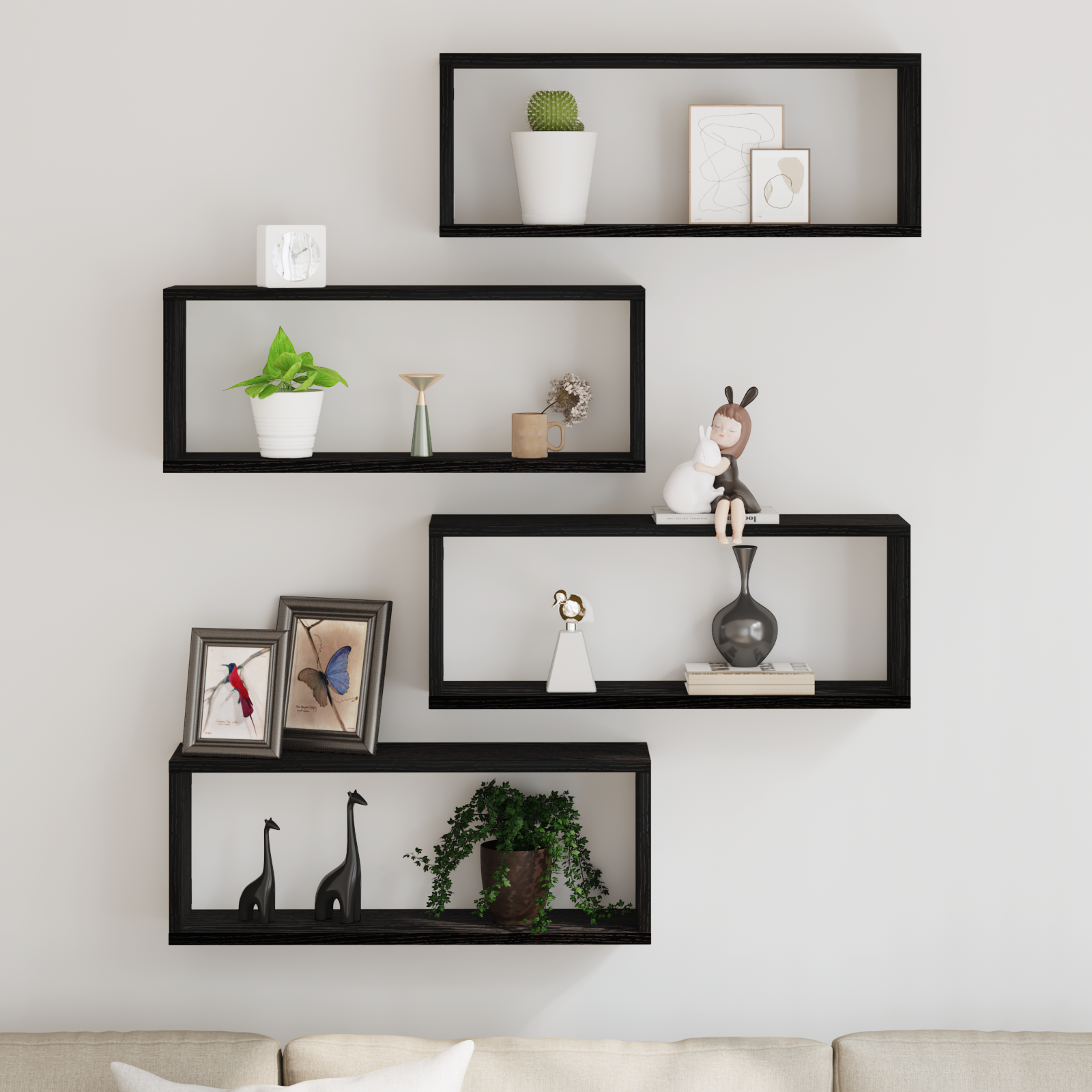 Wall Shelves Set of 4 - Black Oak - 60x15x23 cm - Made from Engineered Wood - Image 4
