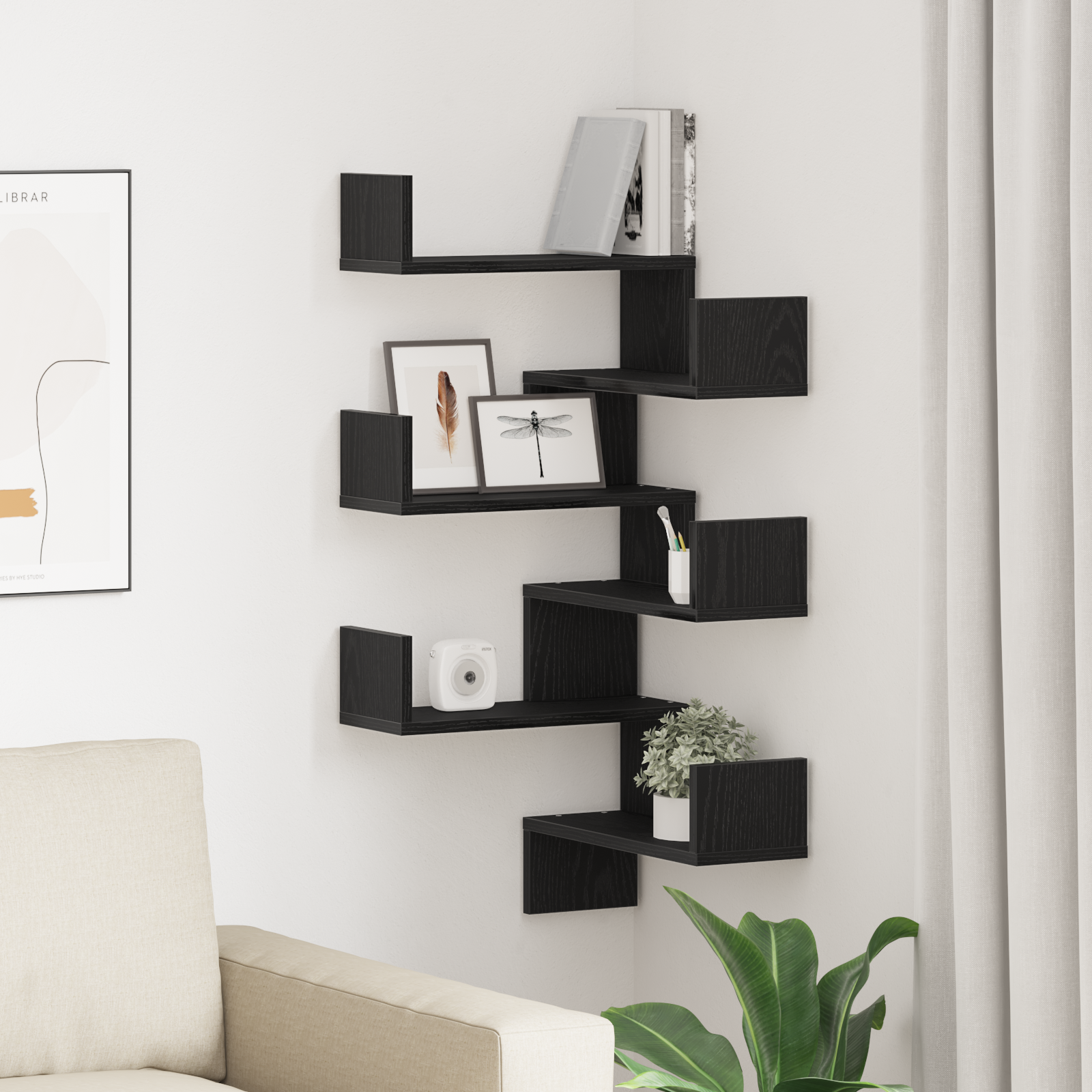 vidaXL Wand-Eckregal mit Regal 2 pcs Schwarze Eiche 40 x 40 x 49,5 cm