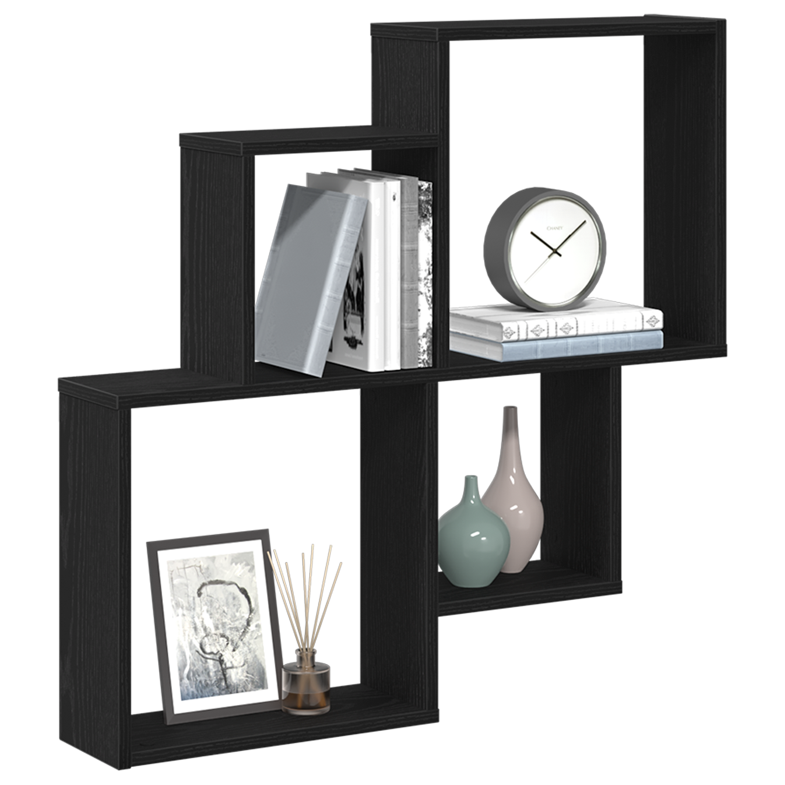 Thumbnail - vidaXL Wandregal schwarz Eiche 80x15x78,5 cm Technik Holz