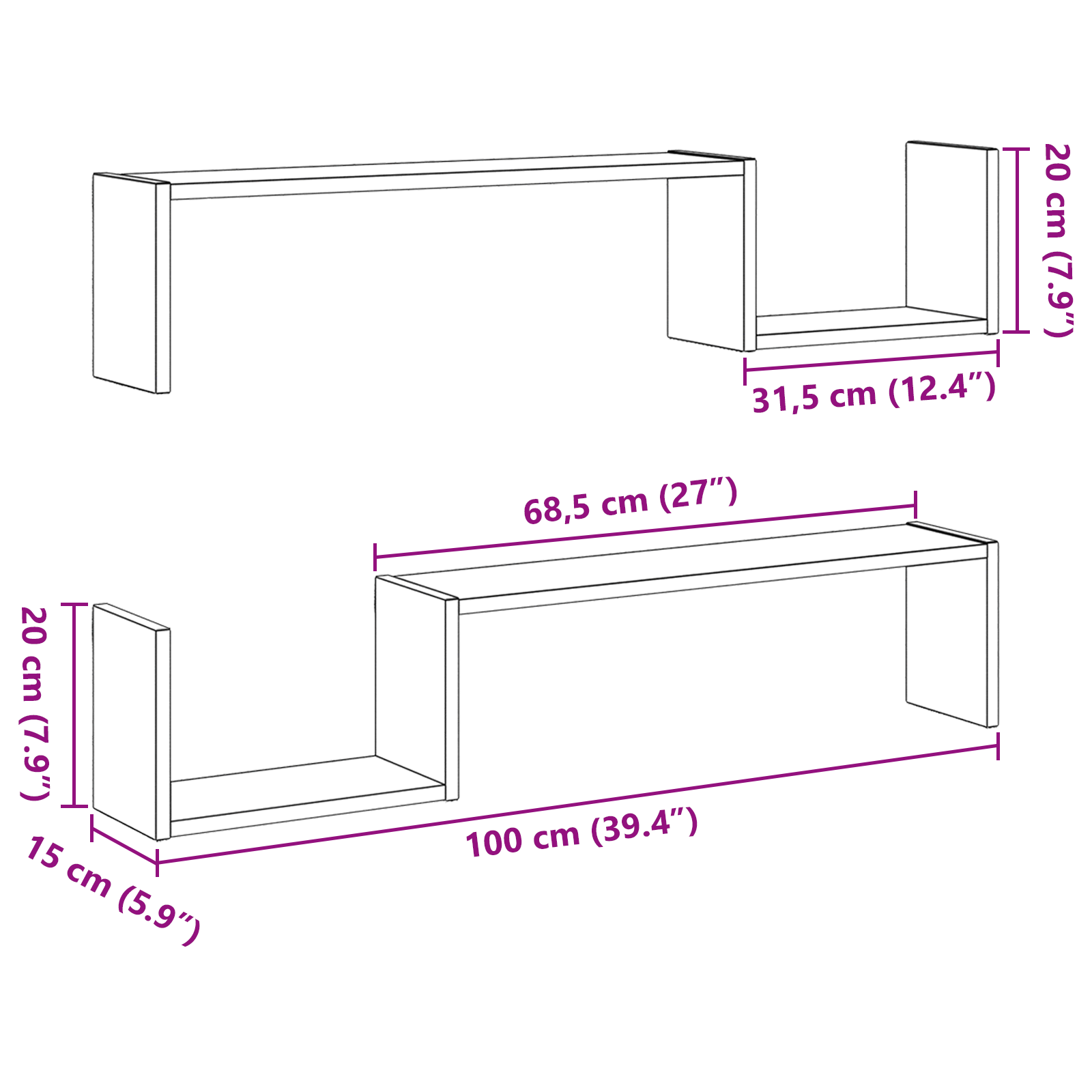 2x Estantes de Pared Aglomerado Roble 100x15x20 cm Repisa Multicolor vidaXL - Imagen 109 de 109