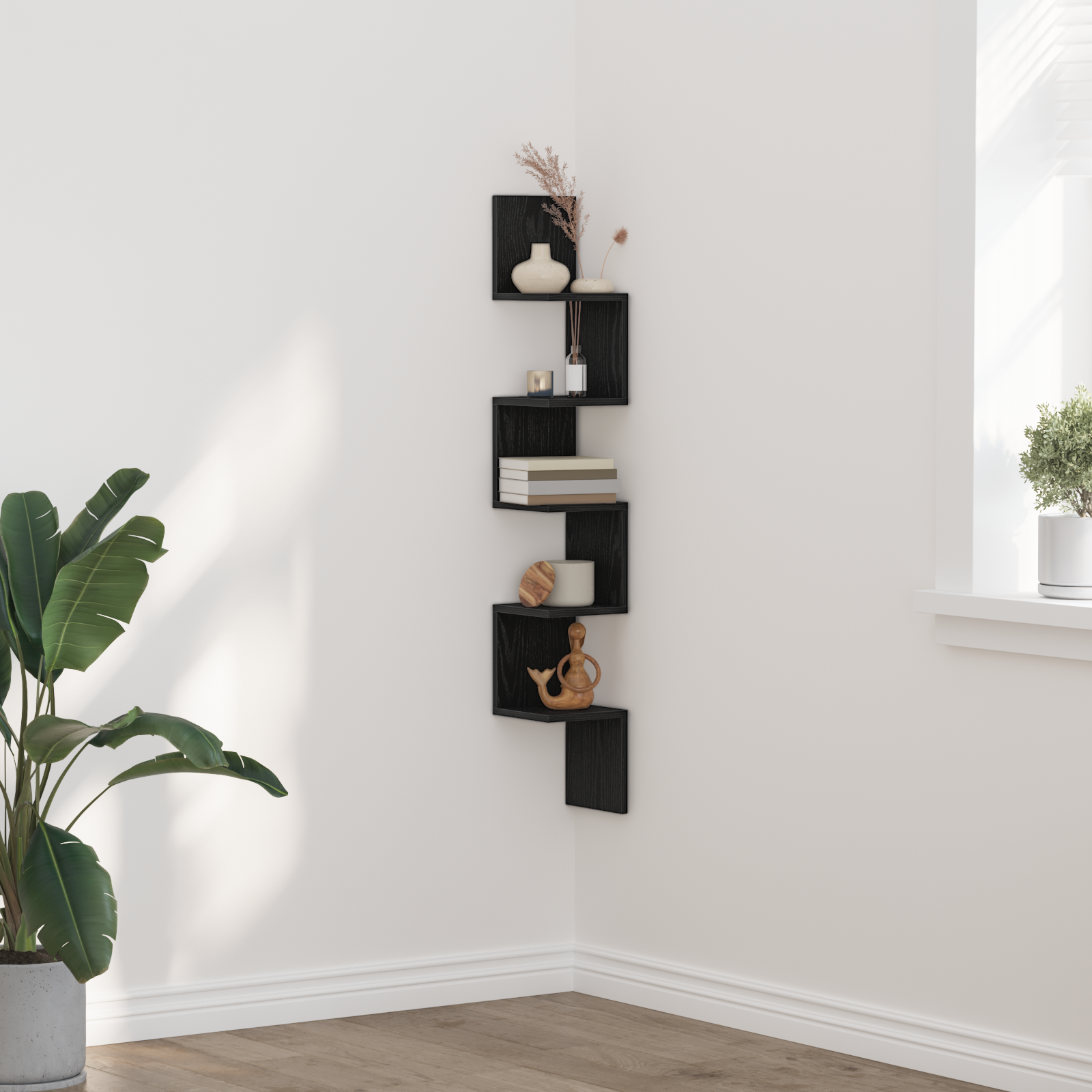Wall Corner Shelf - Black Oak, 20x20x127.5 cm, Made of Engineered Wood