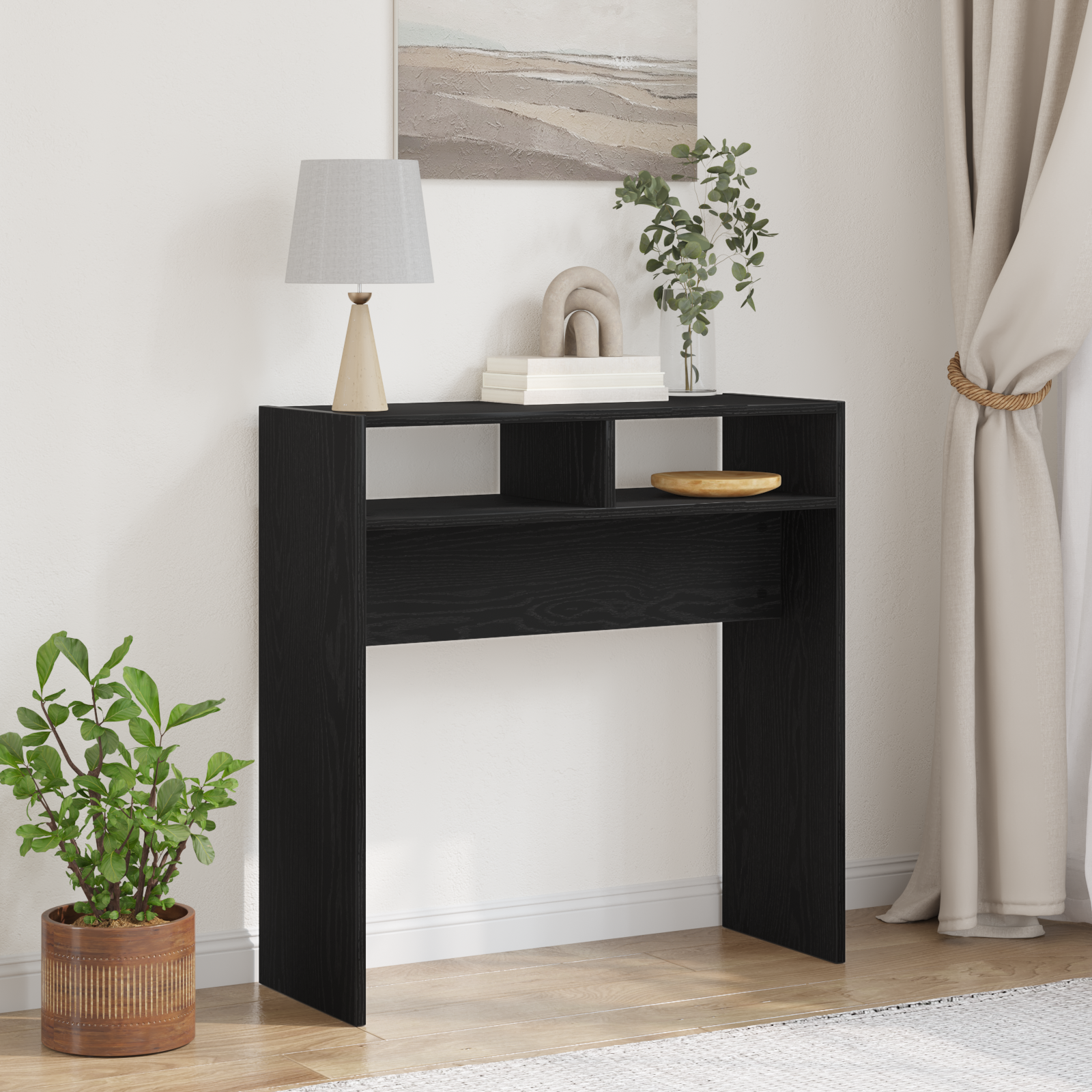 Black Oak Console Table - 78x30x80 cm - Made from Engineered Wood
