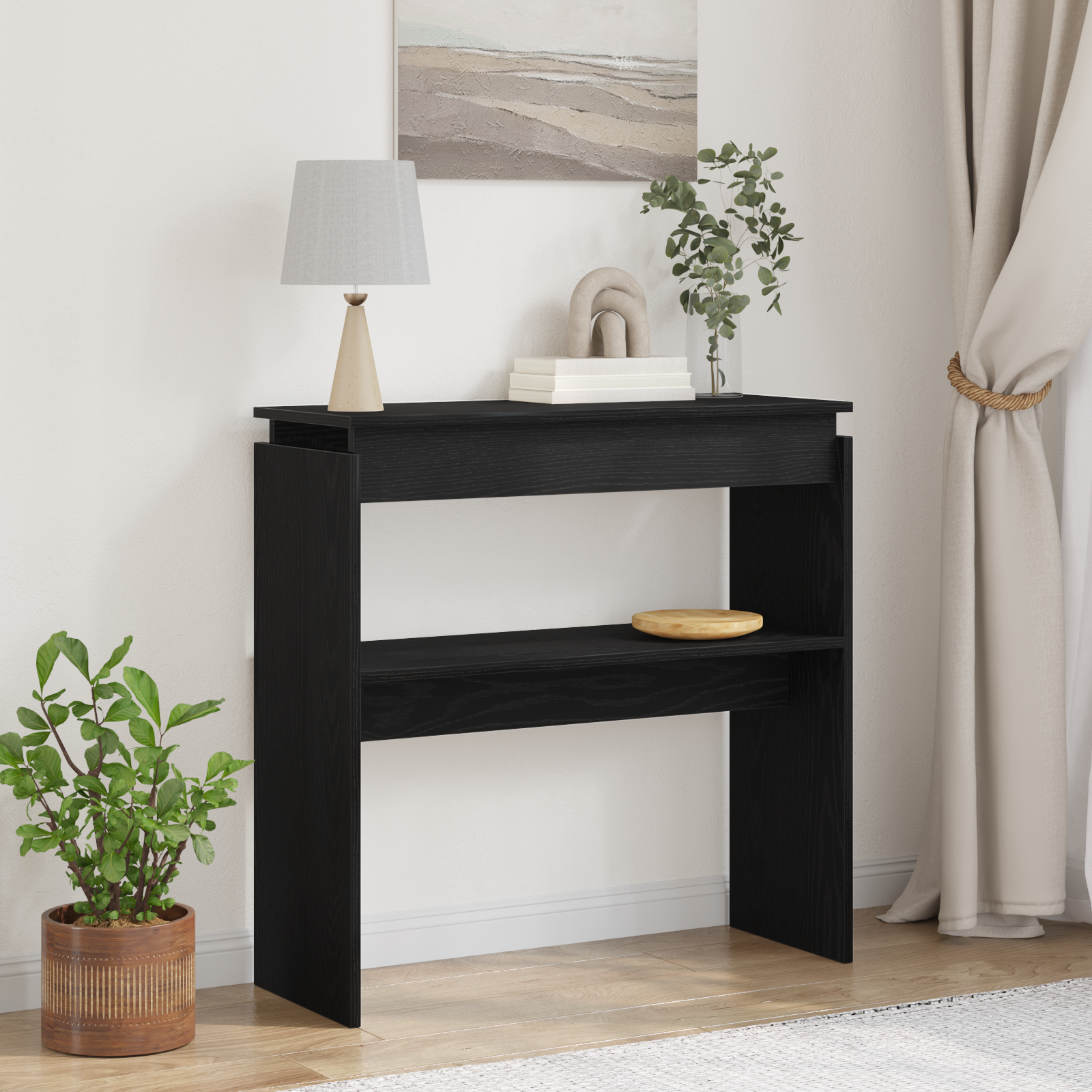 Black Oak Console Table - 80x30x80 cm - Engineered Wood