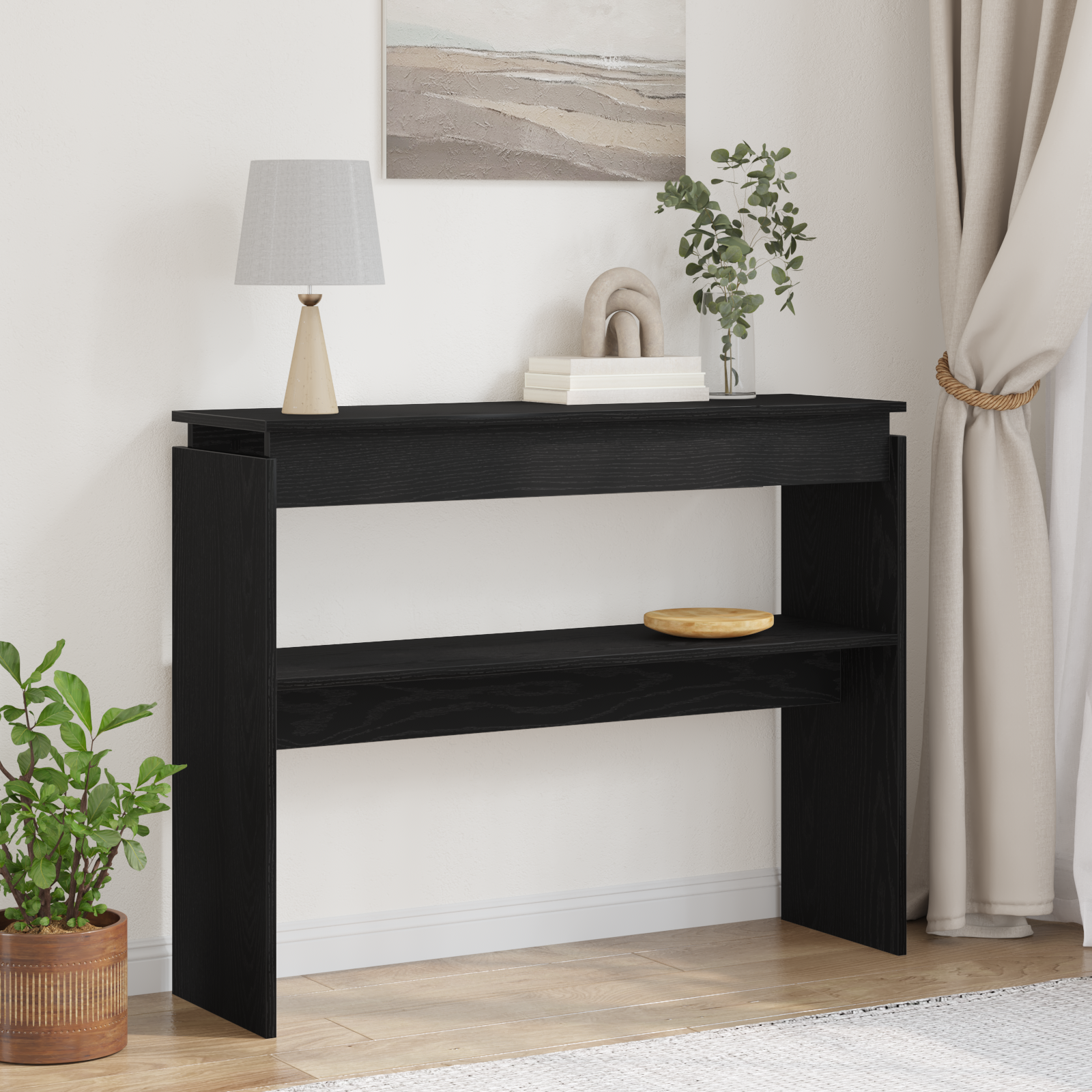Juodas Konsolinis Stalas iš Ąžuolo 80x30x102 cm Pagamintas iš Medienos