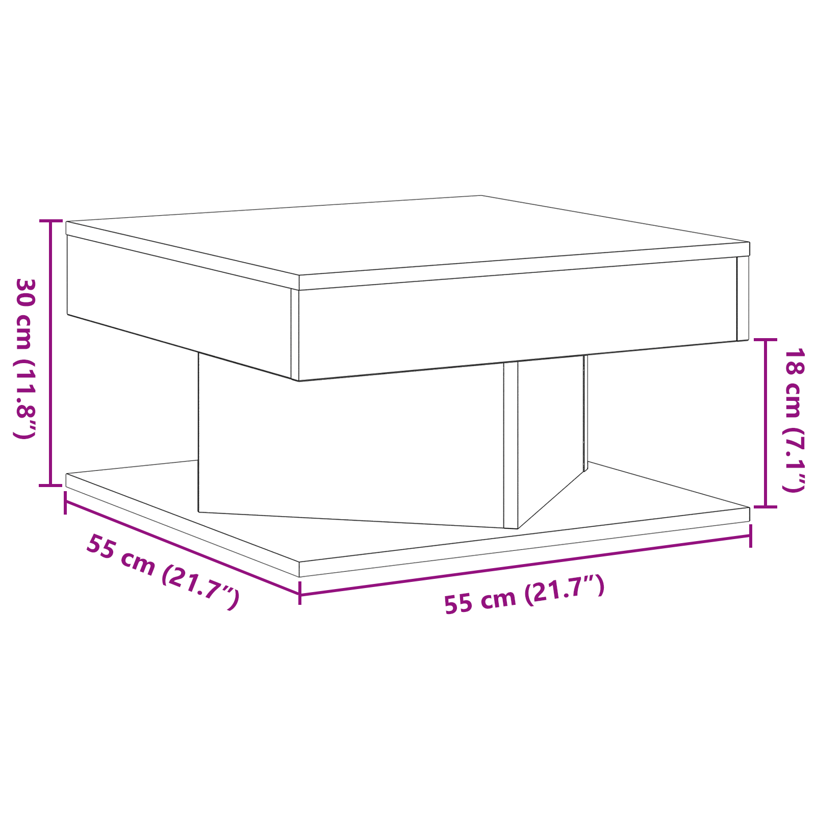 Black Oak Coffee Table - 57x57x30 cm - Engineered Wood - Image 9