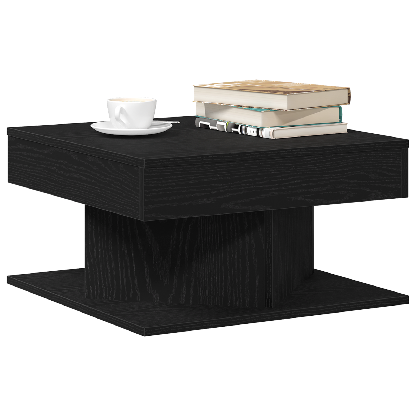 Black Oak Coffee Table - 57x57x30 cm - Engineered Wood - Image 3