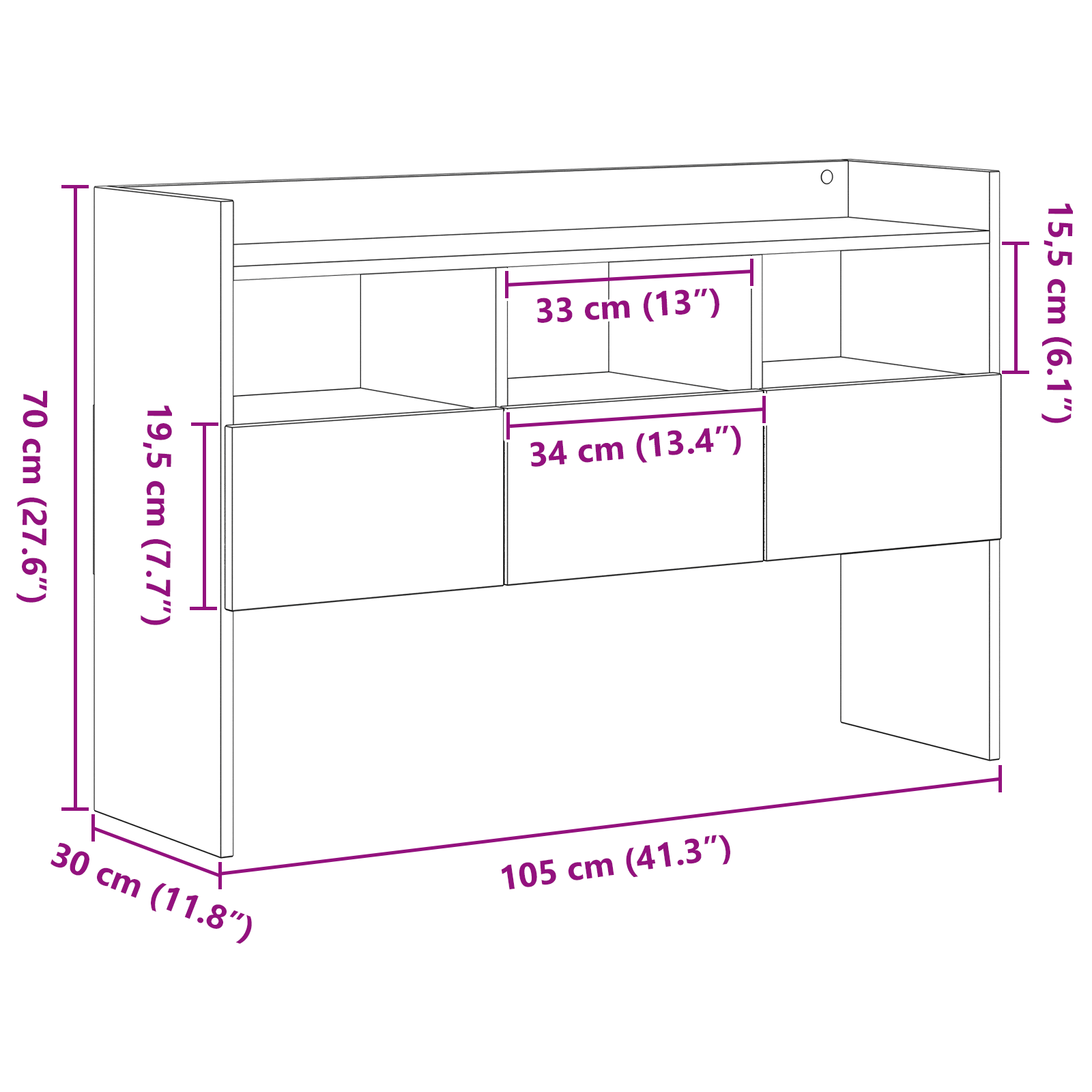 Black Oak Sideboard 105x30x70 cm Made from Engineered Wood - Image 11