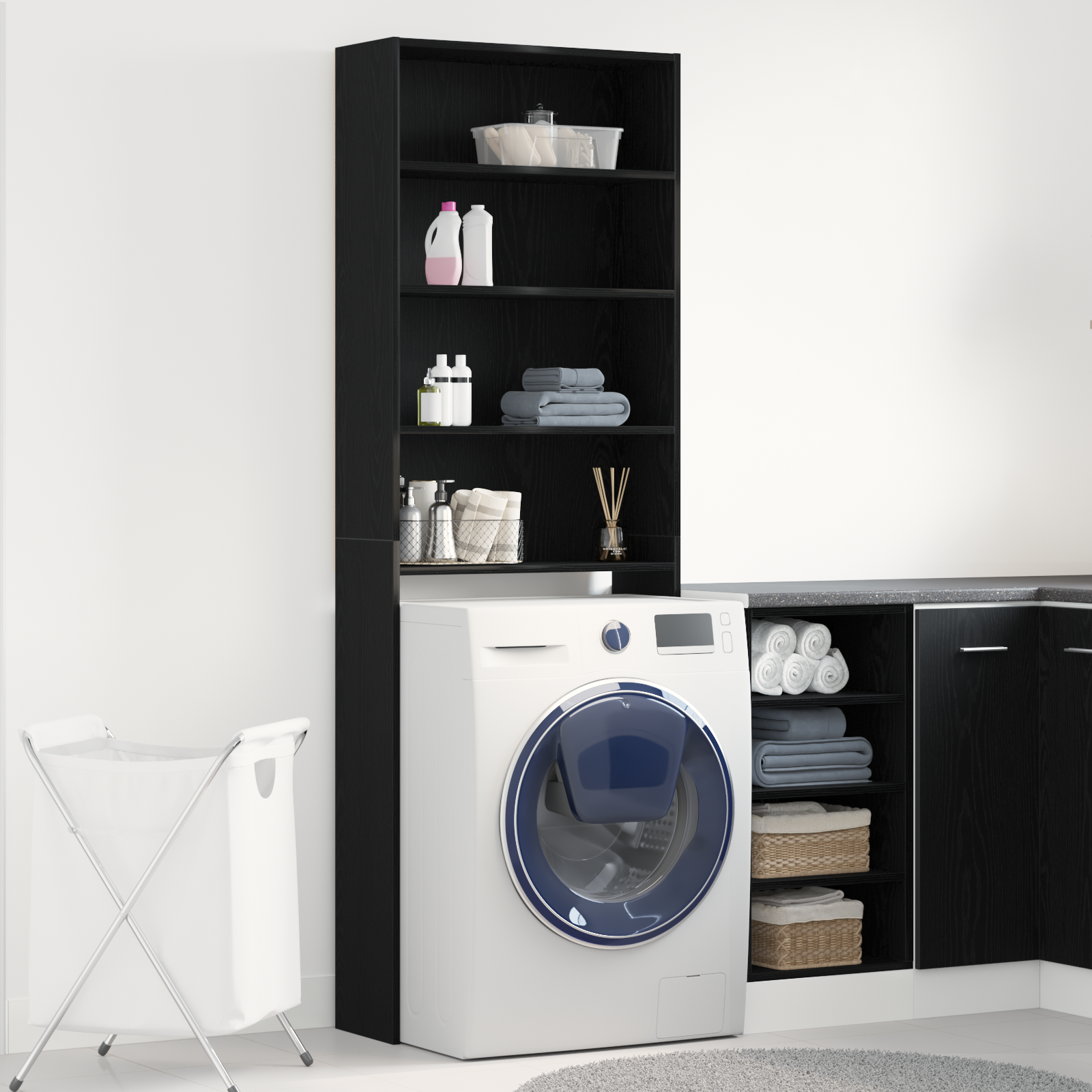 Wasmachinekast 64x24x190 cm bewerkt hout zwart eikenkleurig