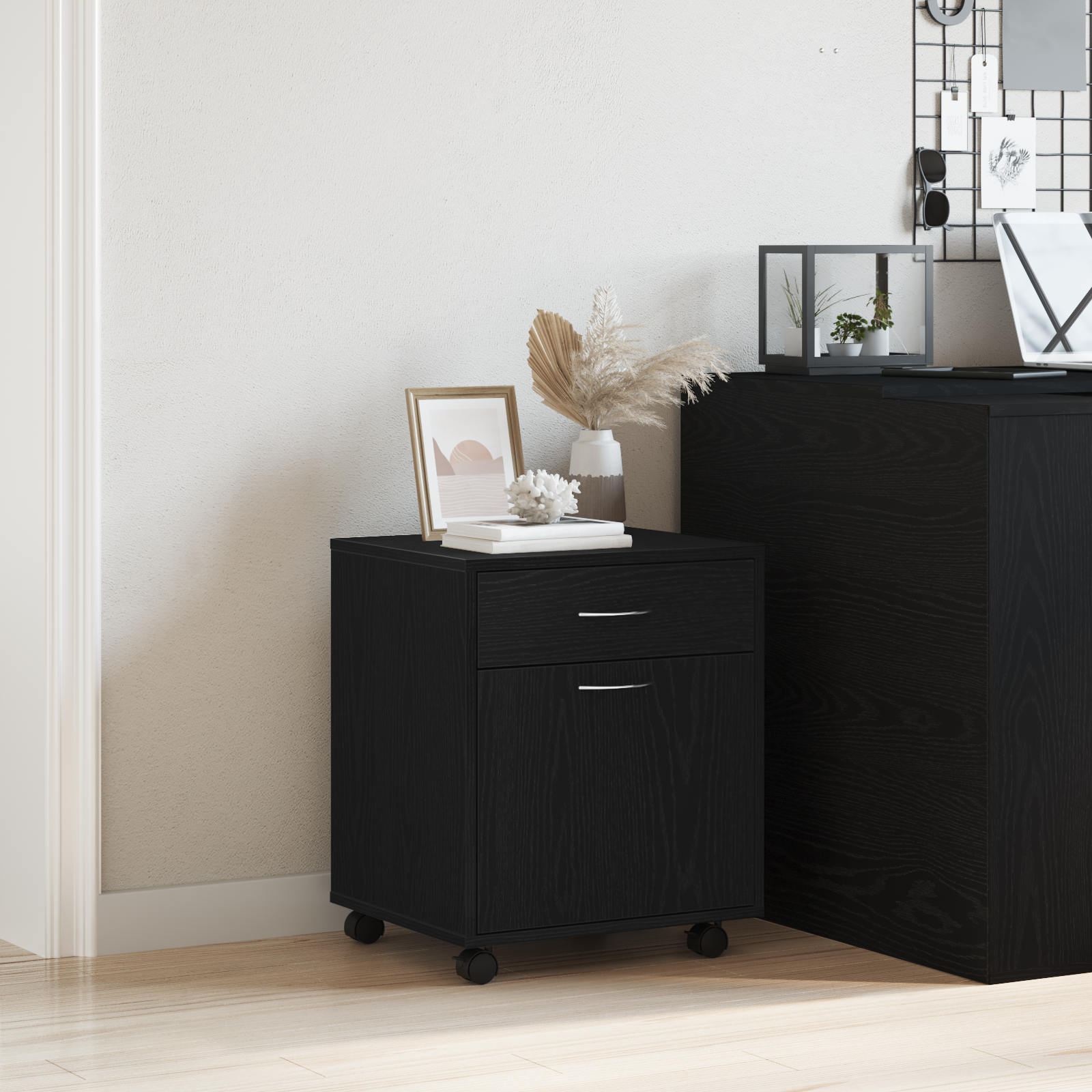 Rolling Cabinet in Black Oak, 45x38x54 cm, Made of Engineered Wood - Image 4
