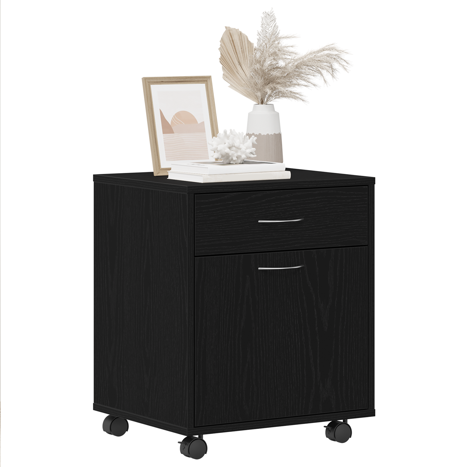 Rolling Cabinet in Black Oak, 45x38x54 cm, Made of Engineered Wood - Image 3
