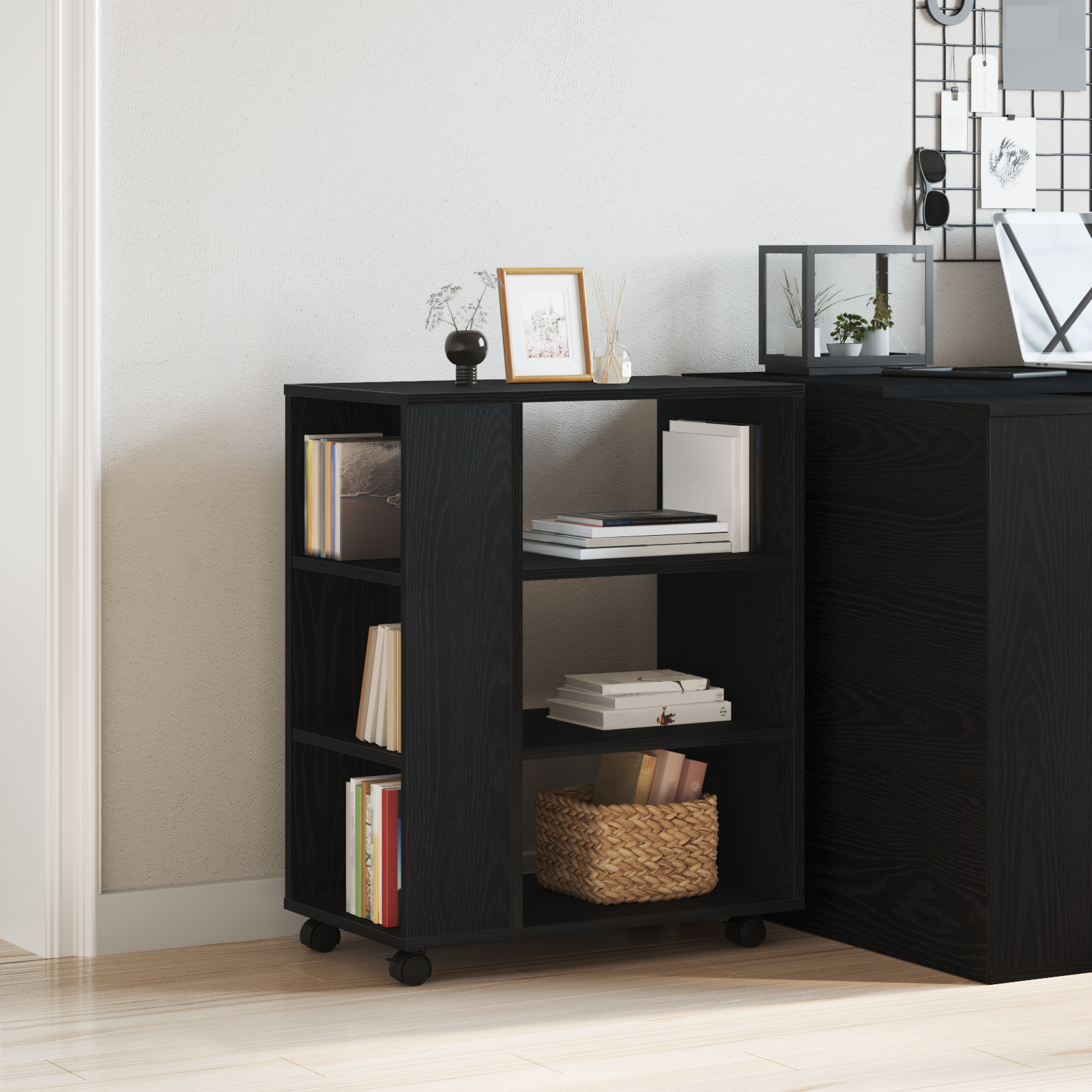 Rolling Cabinet in Black Oak, 60x35x75 cm, Made of Engineered Wood - Image 4