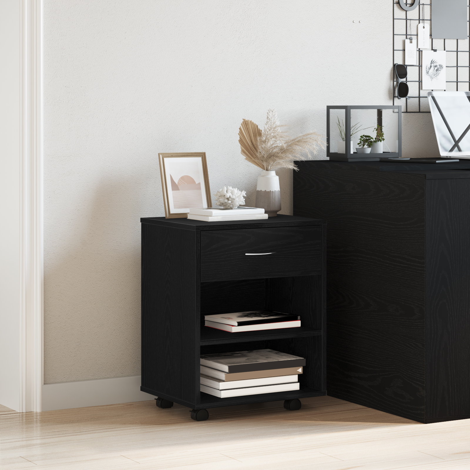 Rolling Cabinet in Black Oak - 46x36x59 cm Made of Engineered Wood - Image 4