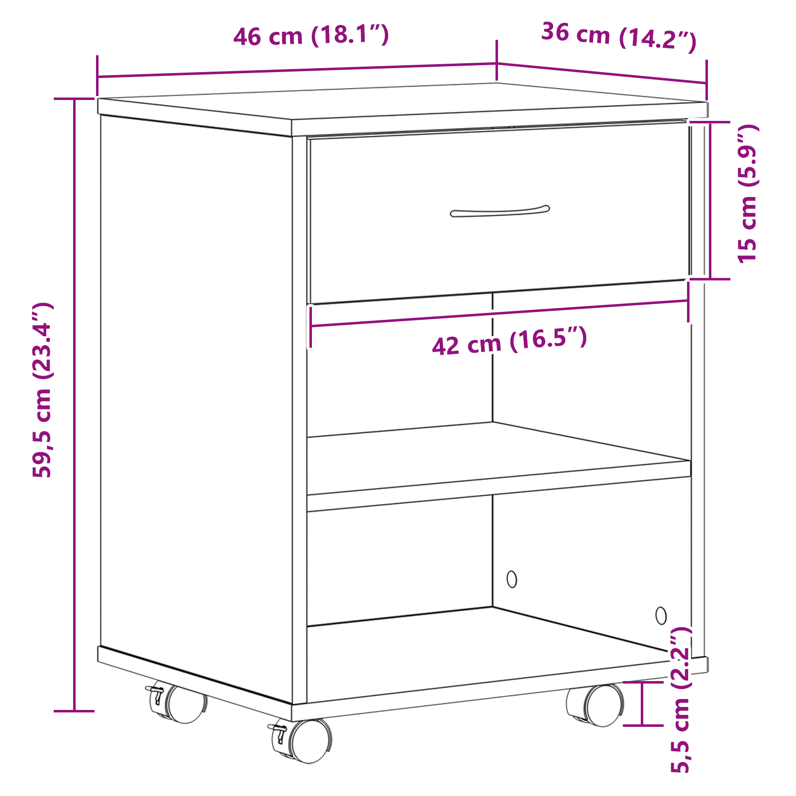 Rolling Cabinet in Black Oak - 46x36x59 cm Made of Engineered Wood - Image 11