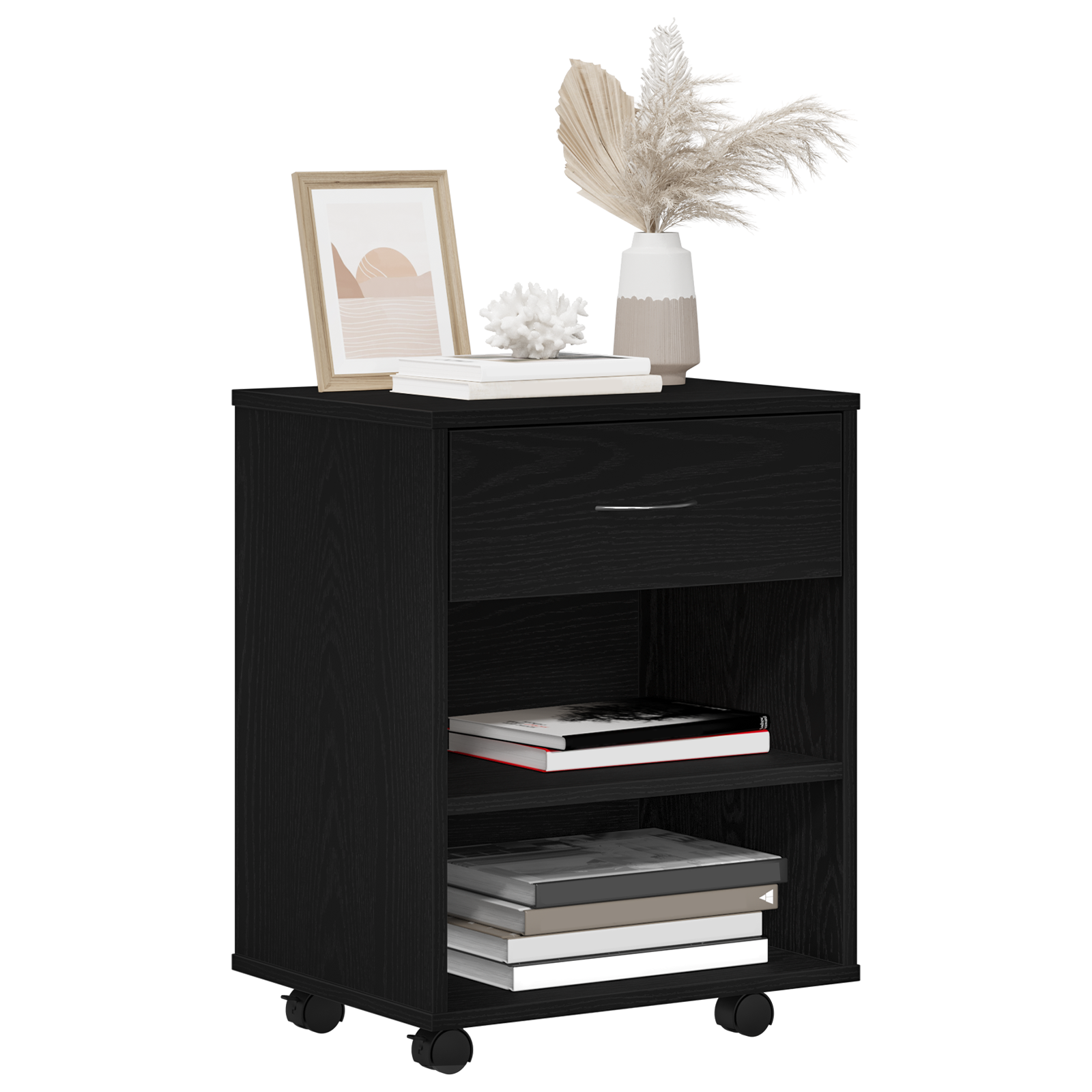 Rolling Cabinet in Black Oak - 46x36x59 cm Made of Engineered Wood - Image 3