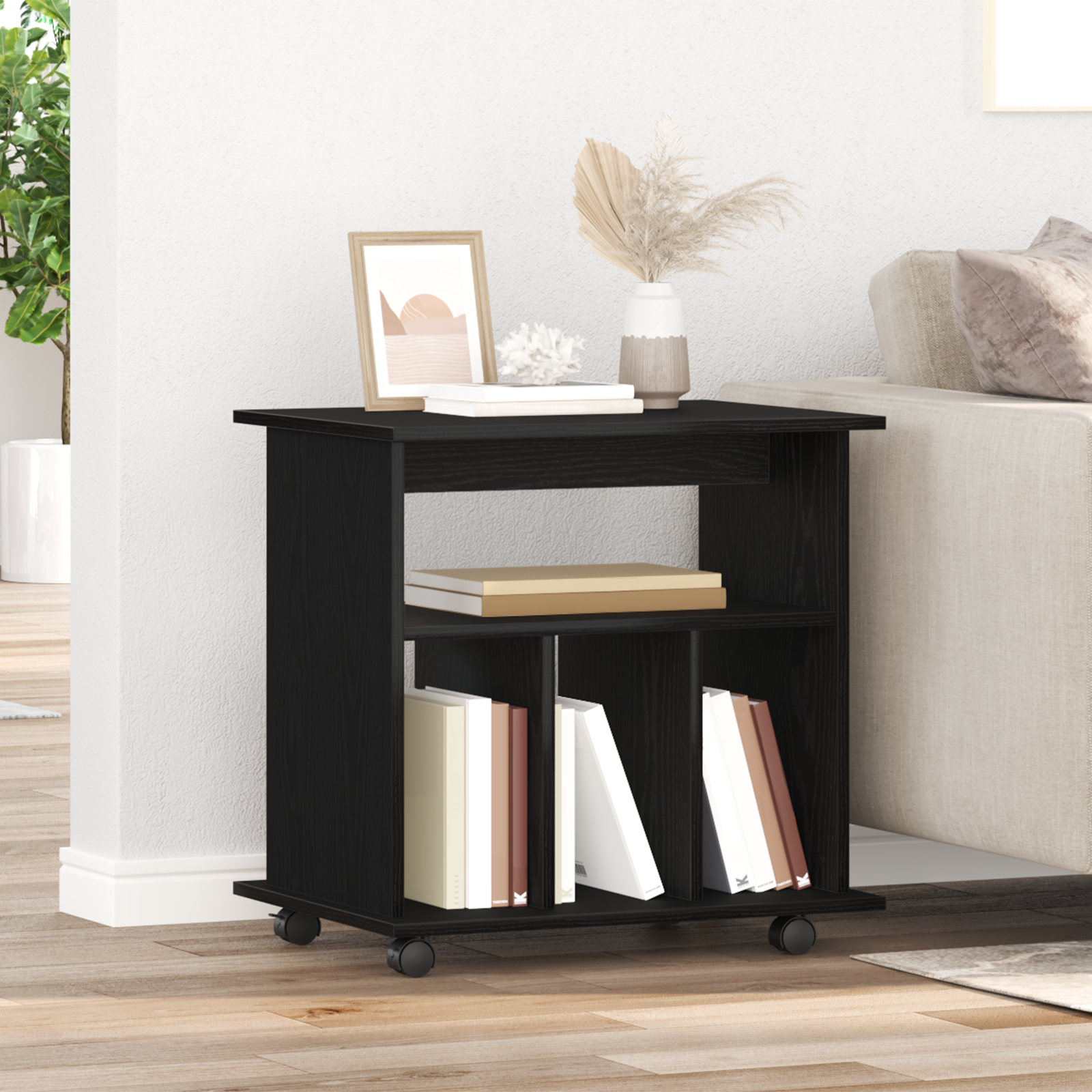 Rolling Cabinet Black Oak 60x45x55 cm Engineered Wood