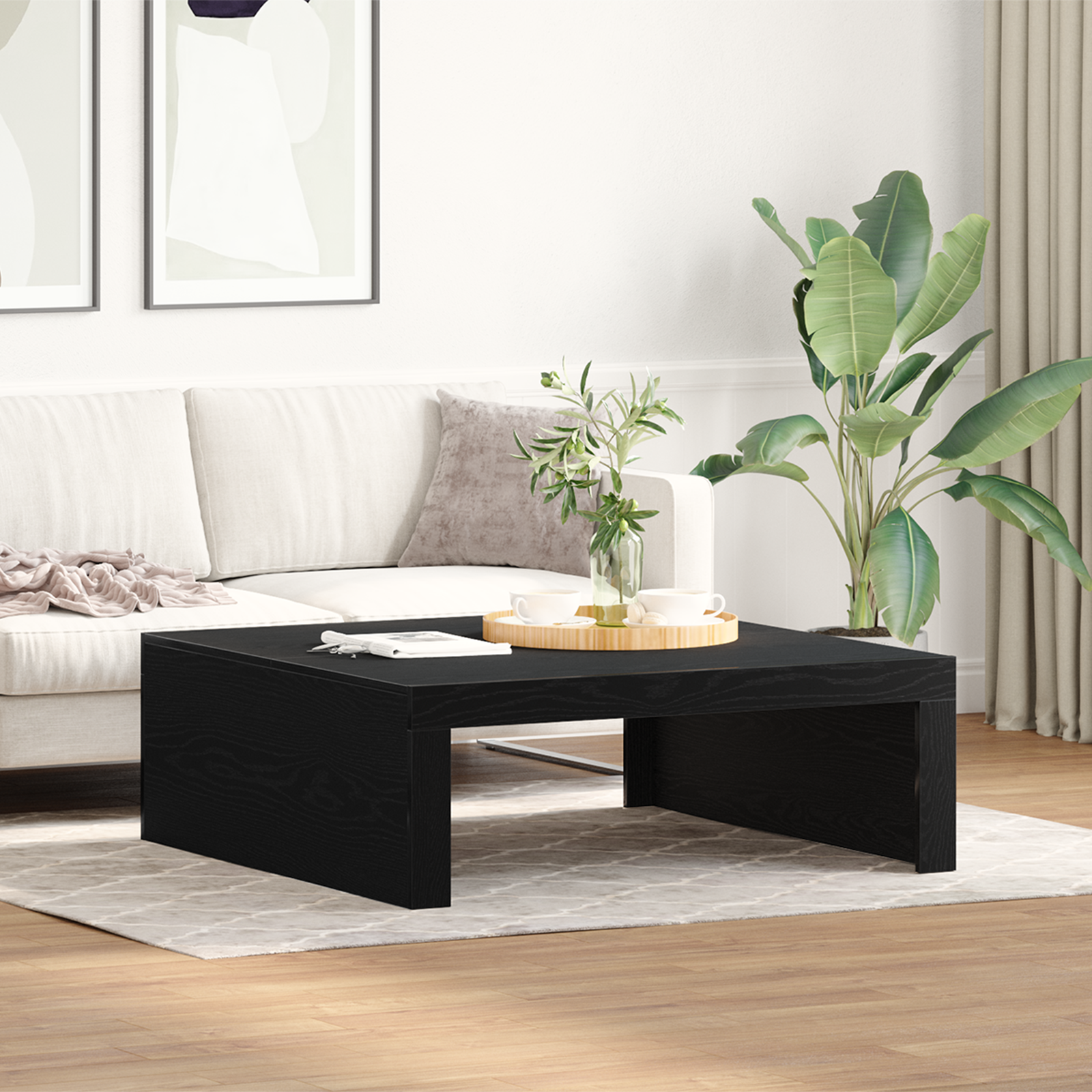 Black Oak Coffee Table - 100x100x35 cm Made from Engineered Wood