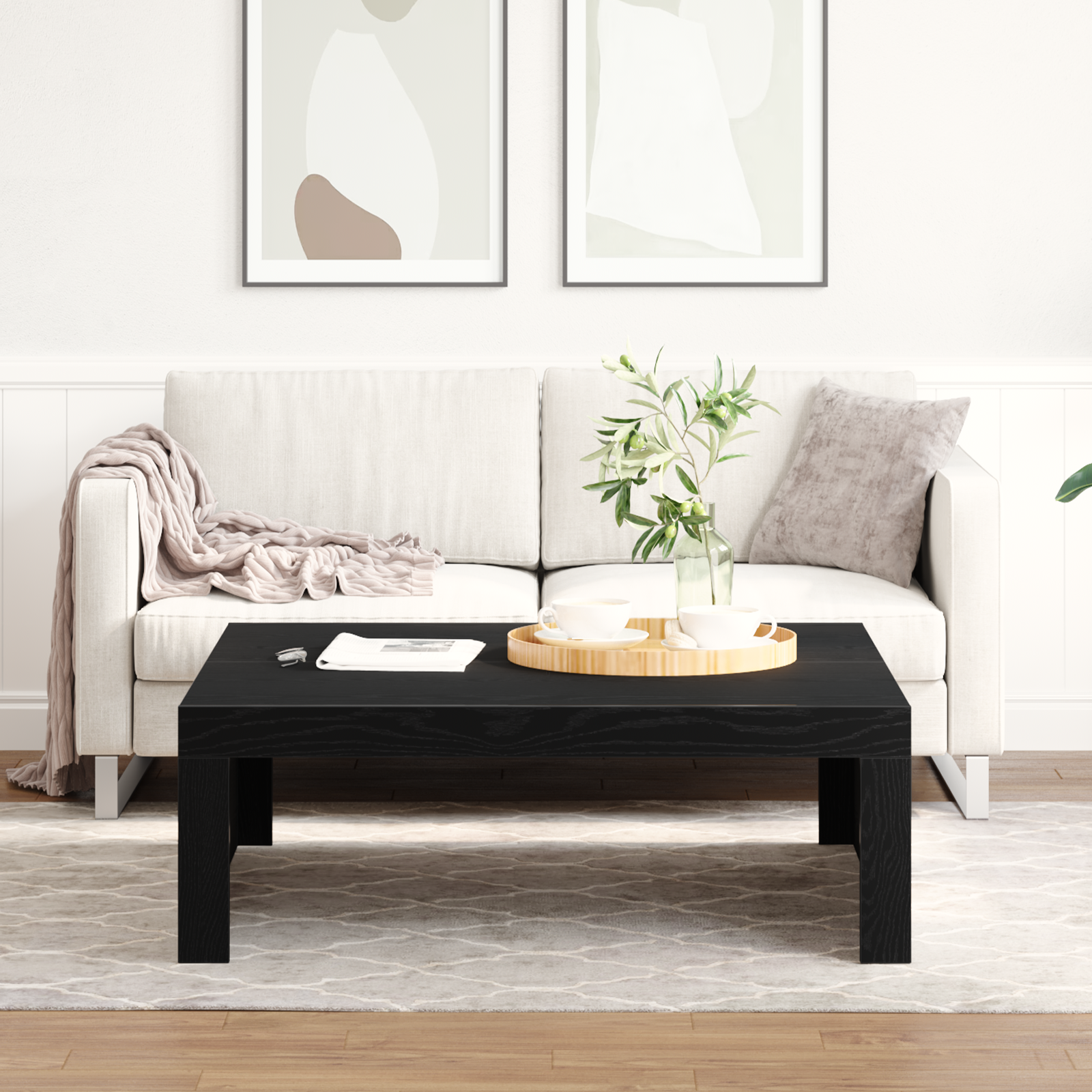 Black Oak Coffee Table - 100x100x35 cm Made from Engineered Wood - Image 4