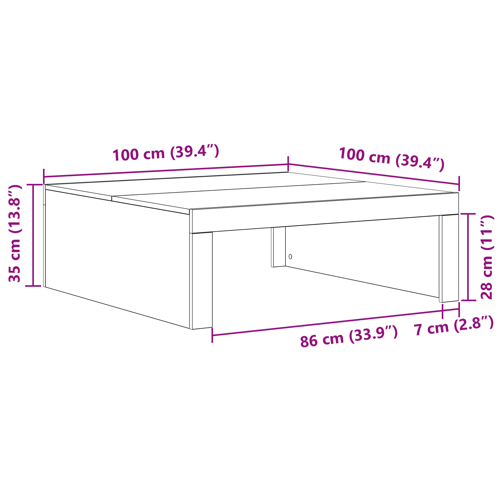 Black Oak Coffee Table - 100x100x35 cm Made from Engineered Wood - Image 9