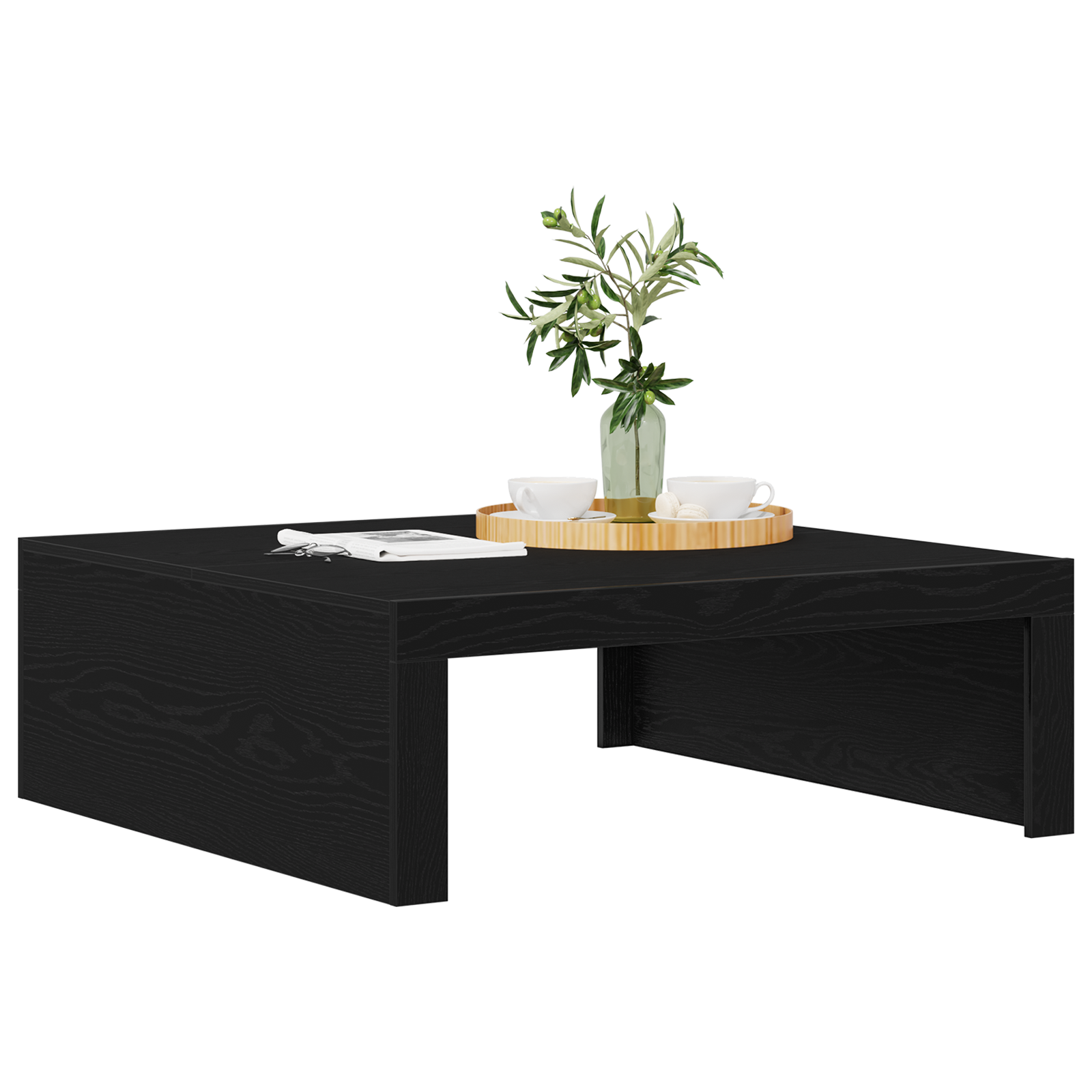 Black Oak Coffee Table - 100x100x35 cm Made from Engineered Wood - Image 3
