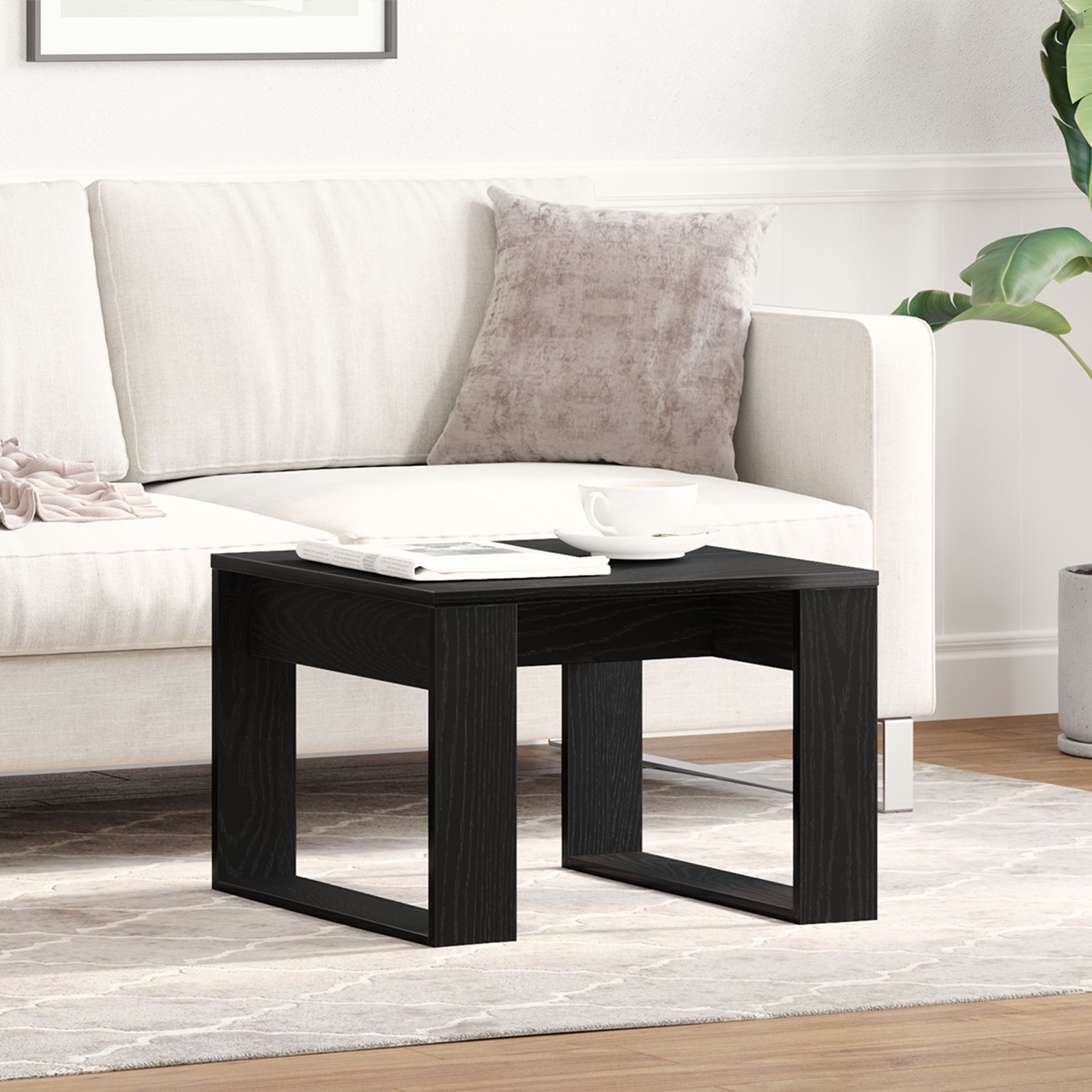 Black Oak Side Table - 50x50x35 cm, Made from Engineered Wood
