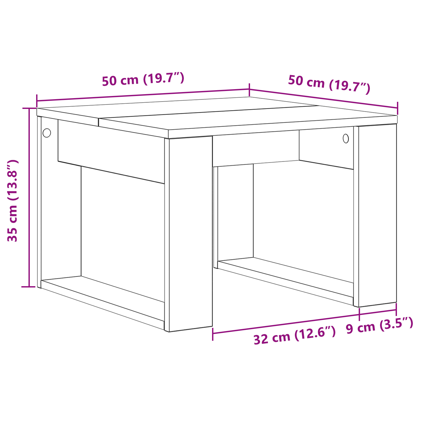 Black Oak Side Table - 50x50x35 cm, Made from Engineered Wood - Image 9