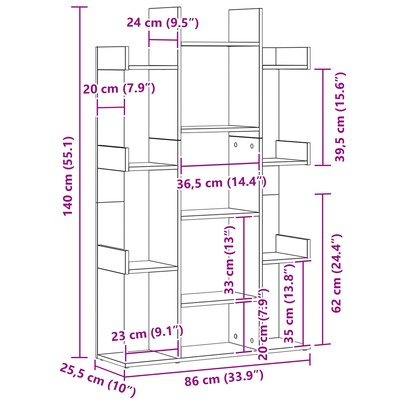 Black Oak Book Cabinet 86x25.5x140 cm Made from Engineered Wood - Image 9
