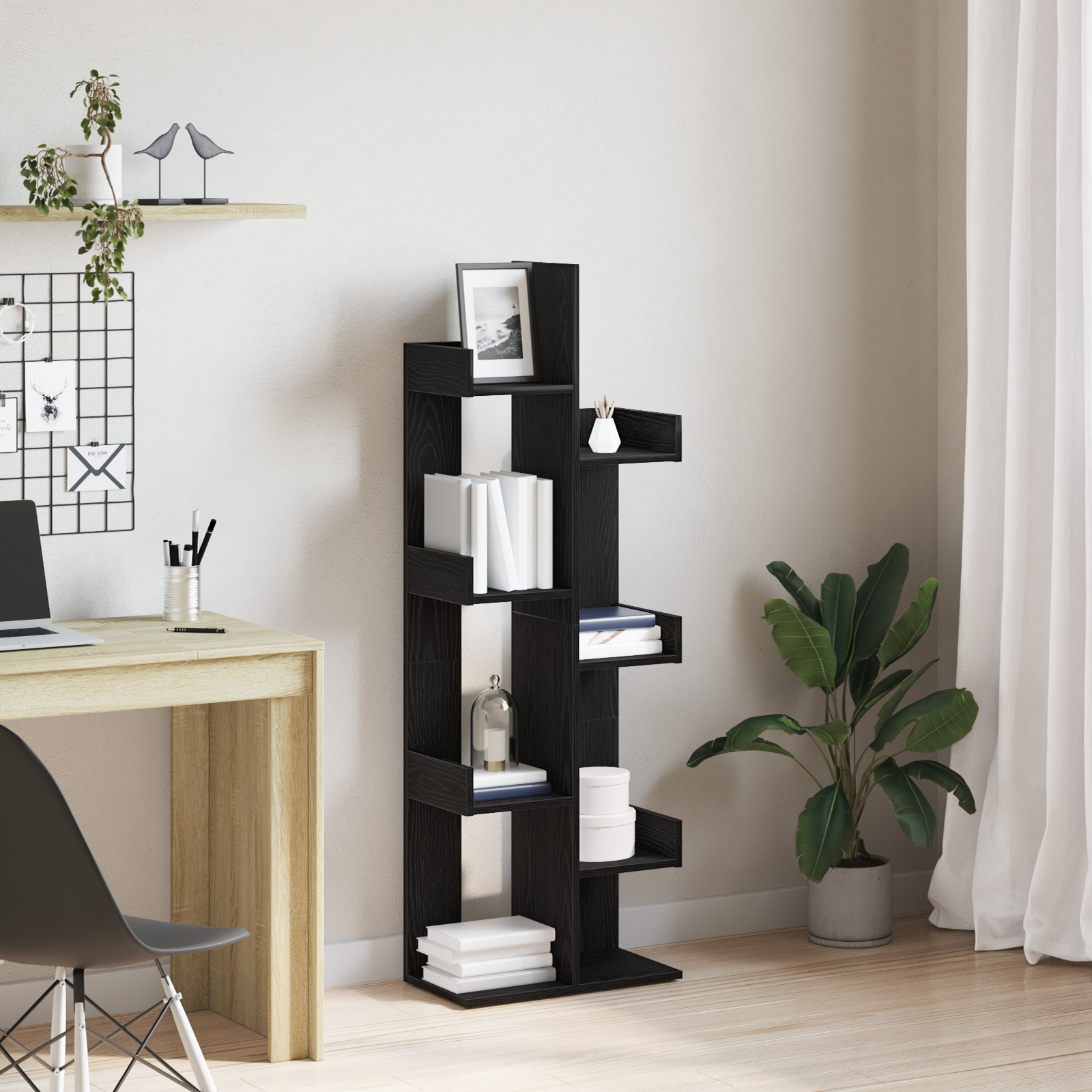 Black Oak Bookshelf - 48x25.5x140 cm, Made from Engineered Wood