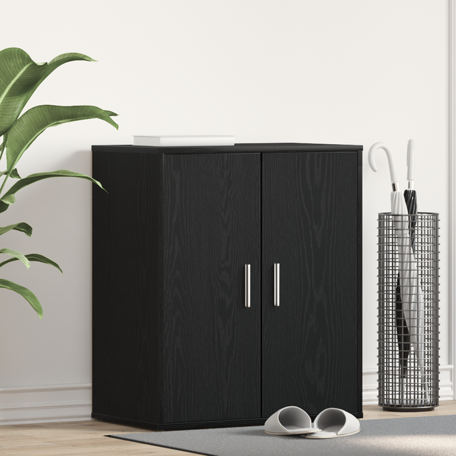 Schoenenkast Zwart Eiken 60x35x70 cm Bewerkt Hout
