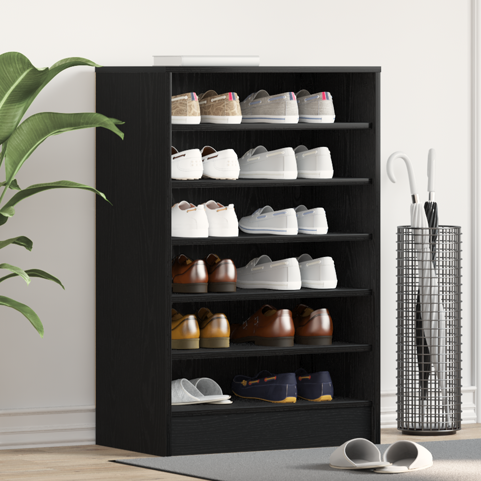 Schoenenkast Zwart Eik 60x35x92 cm Gelaagd Hout