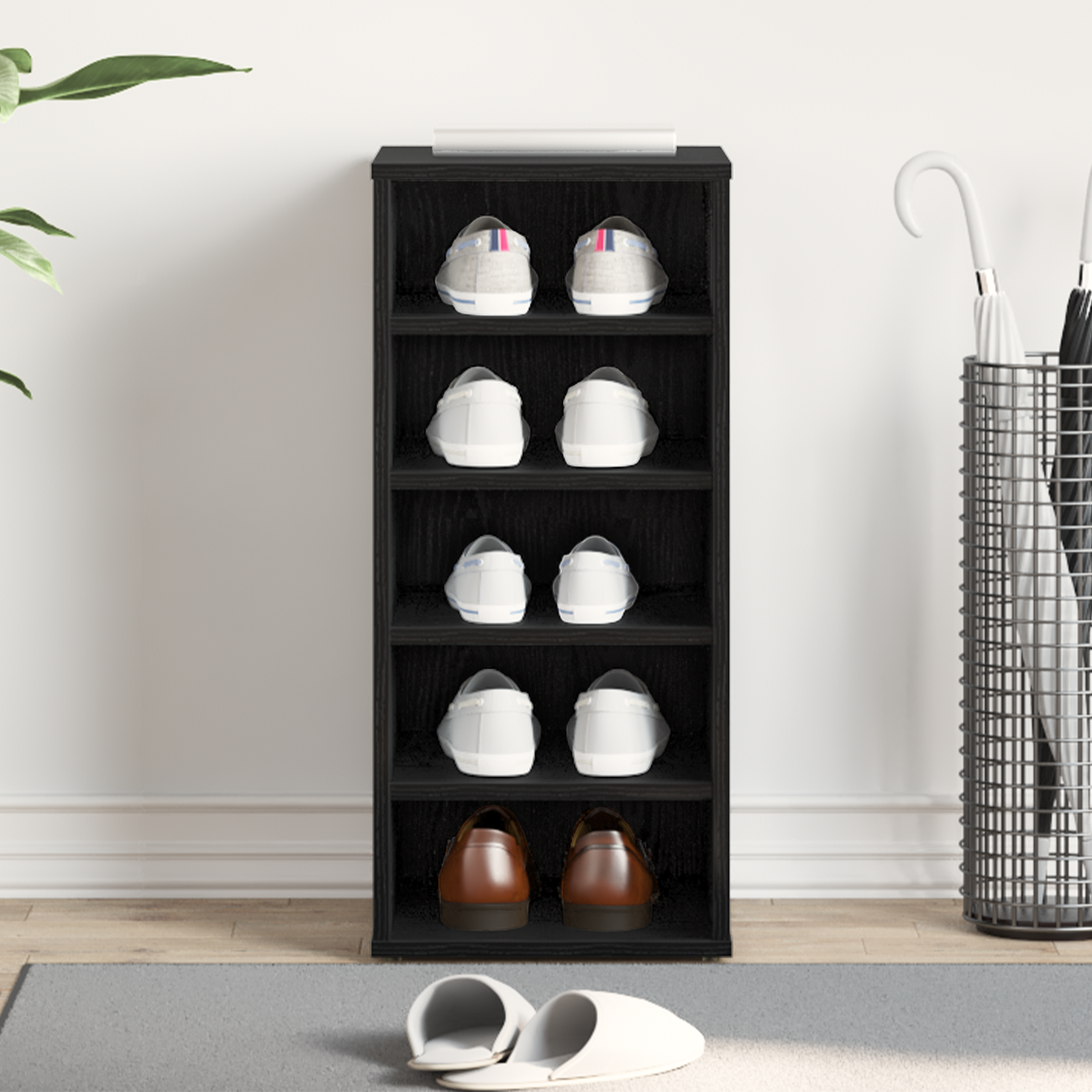Shoe Cabinet in Black Oak - 32x35x70 cm, Made of Engineered Wood - Image 4