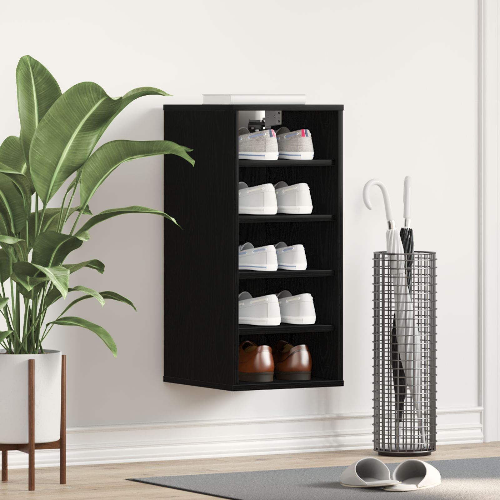 Shoe Cabinet in Black Oak - 32x35x70 cm, Made of Engineered Wood - Image 5