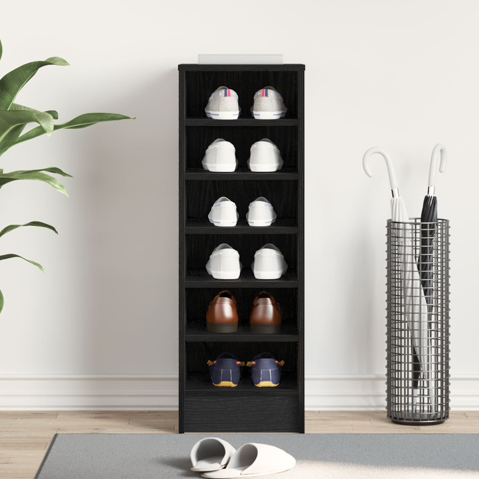 Shoe Cabinet in Black Oak - 31.5 x 35 x 90 cm Made from Engineered Wood - Image 4