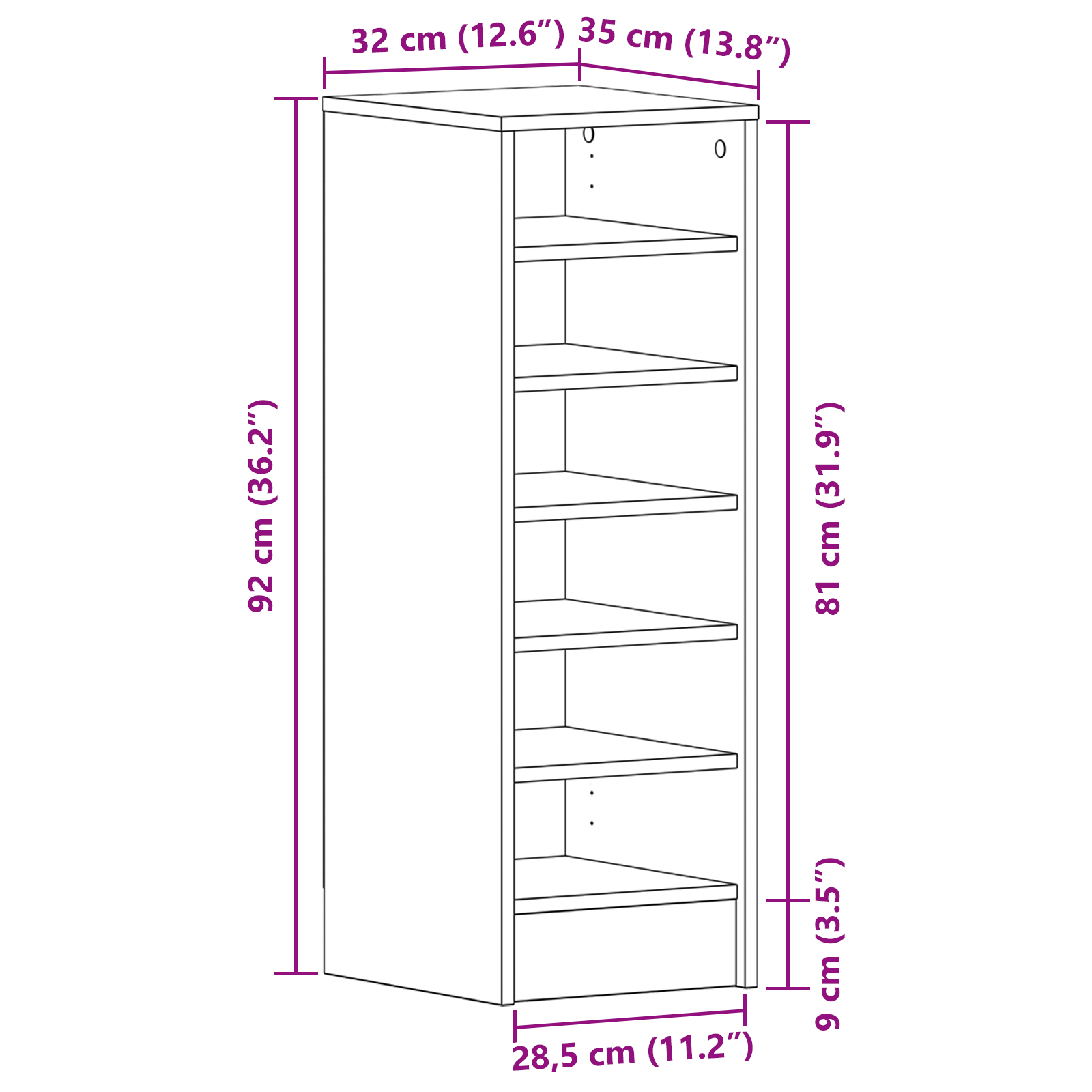 Shoe Cabinet in Black Oak - 31.5 x 35 x 90 cm Made from Engineered Wood - Image 9