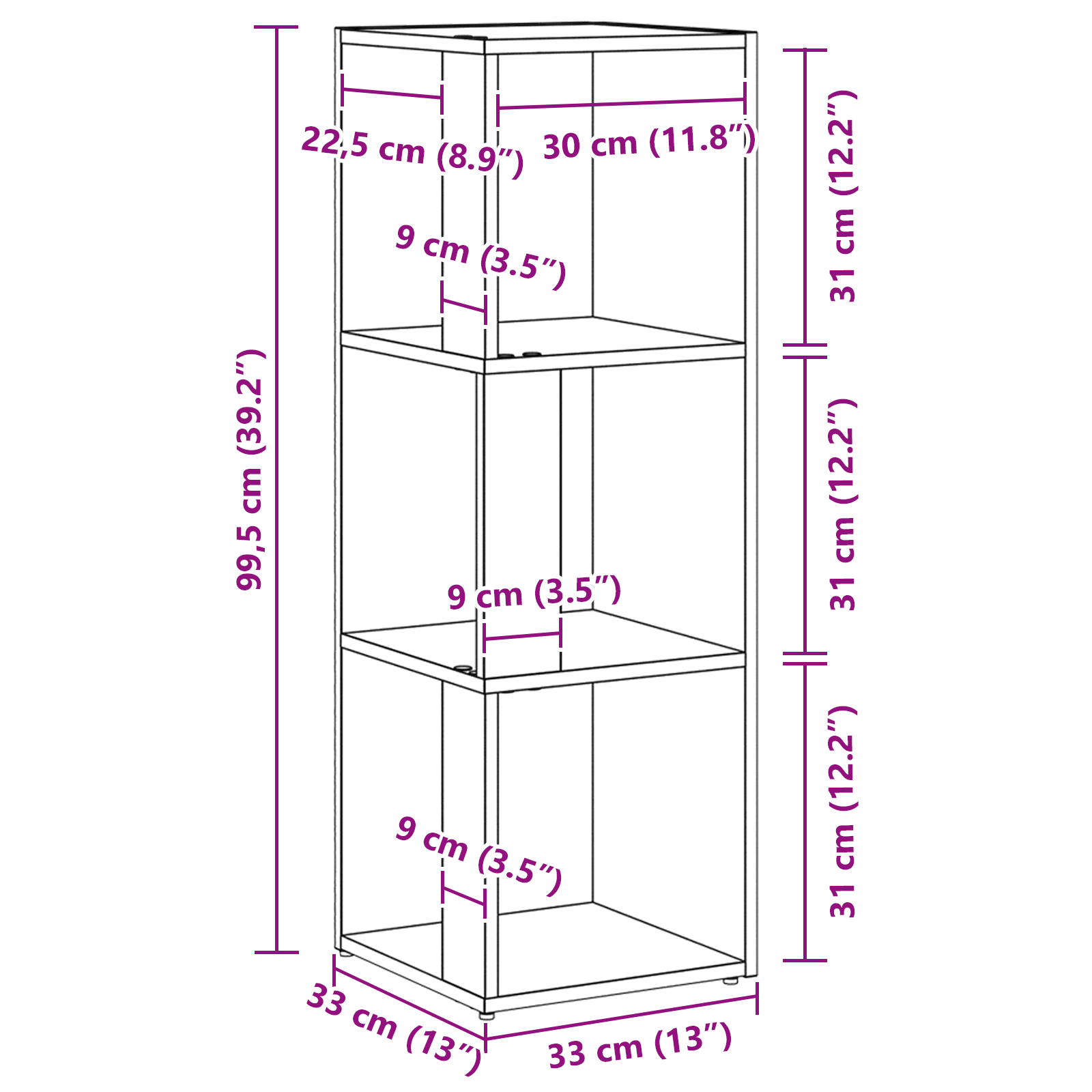 Black Oak Corner Cabinet 33x33x100 cm Made from Engineered Wood - Image 8