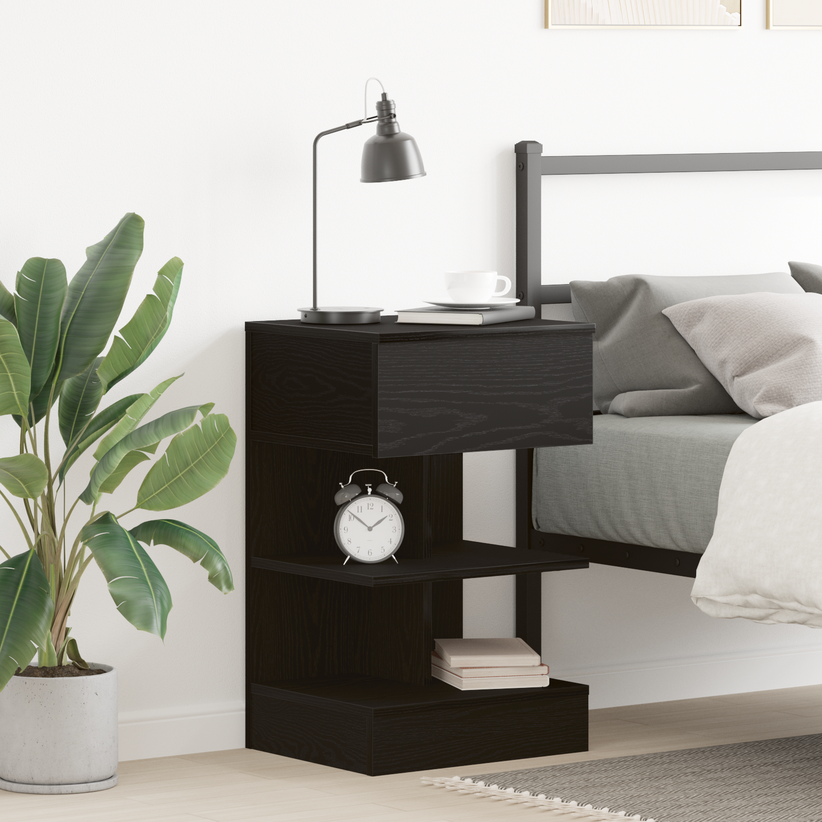 Bedside Cabinet Black Oak 40x35x65 cm Engineered Wood