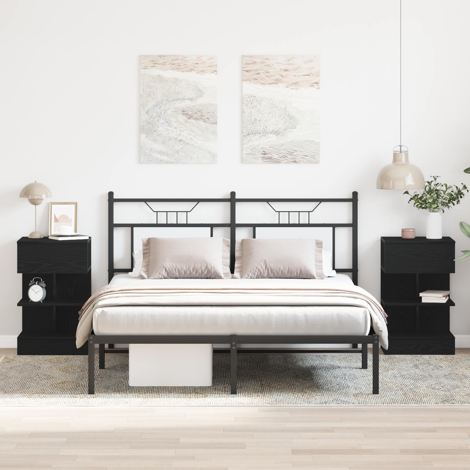 Bedside Cabinet 2 pcs Black Oak 40x35x65 cm Engineered Wood